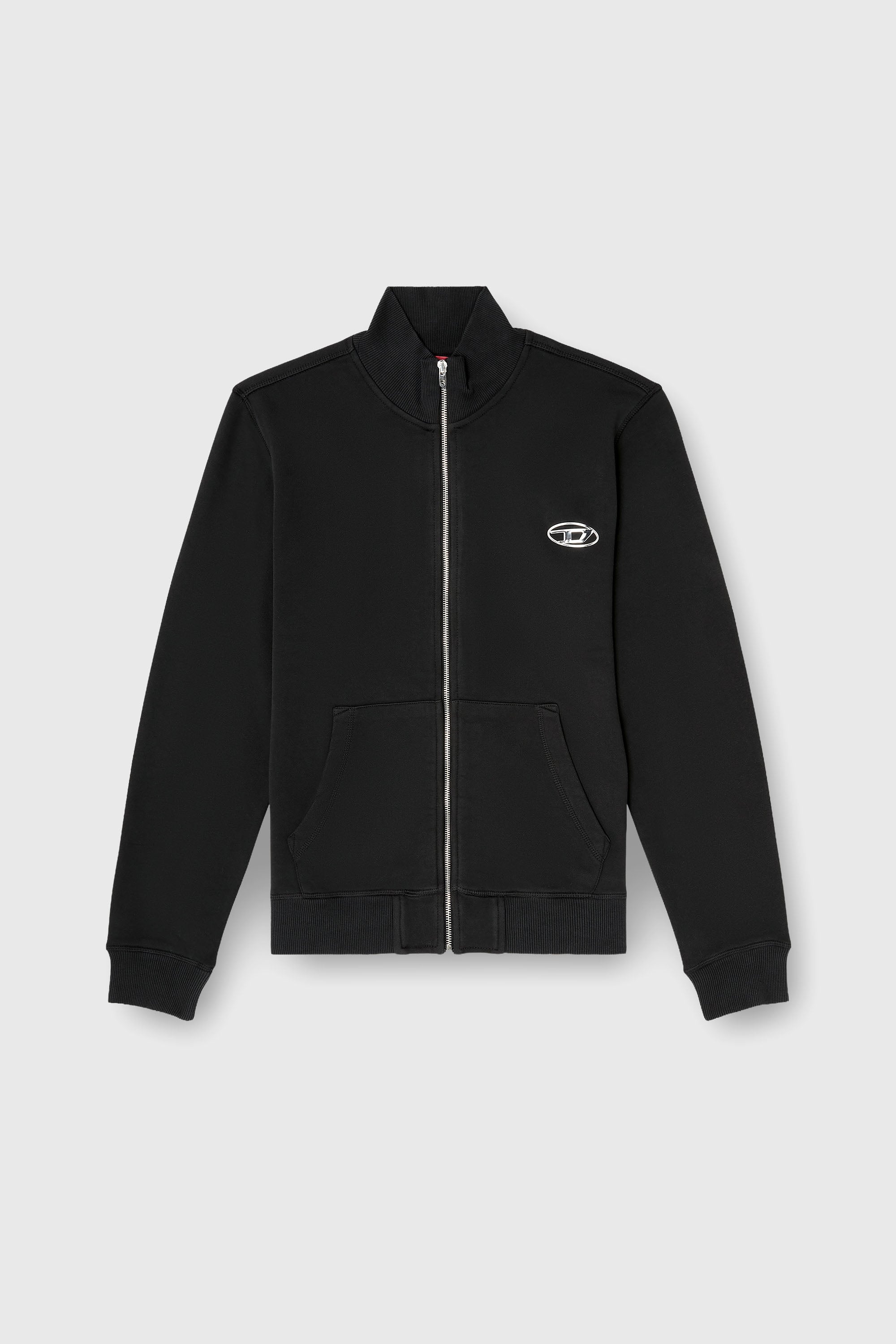 Diesel - S-GINN-ZIP-IOD, Man's Wweatshirt with mock neck and metallic Oval D in Black - 2