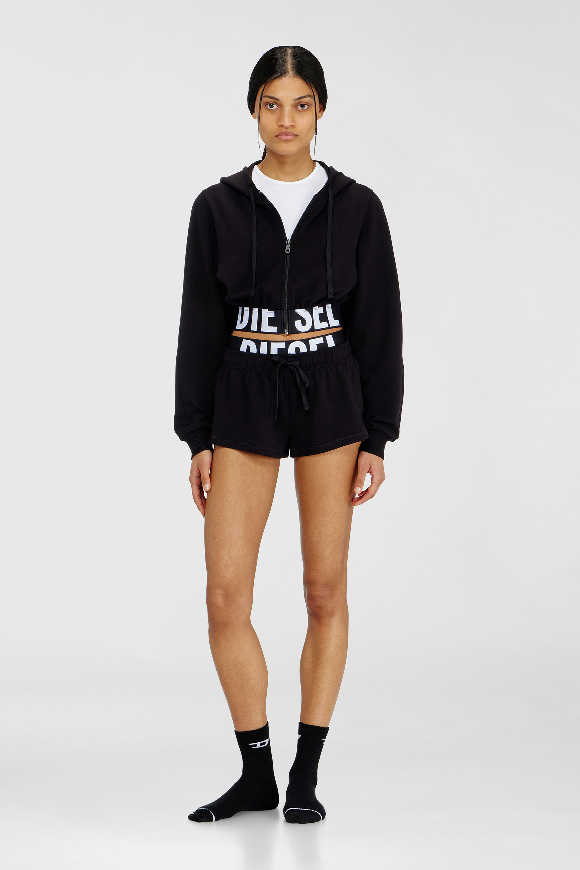 Diesel - NIKA-D-POP, Sweat &agrave; capuche cropped avec bande logo Femme in Noir - 2