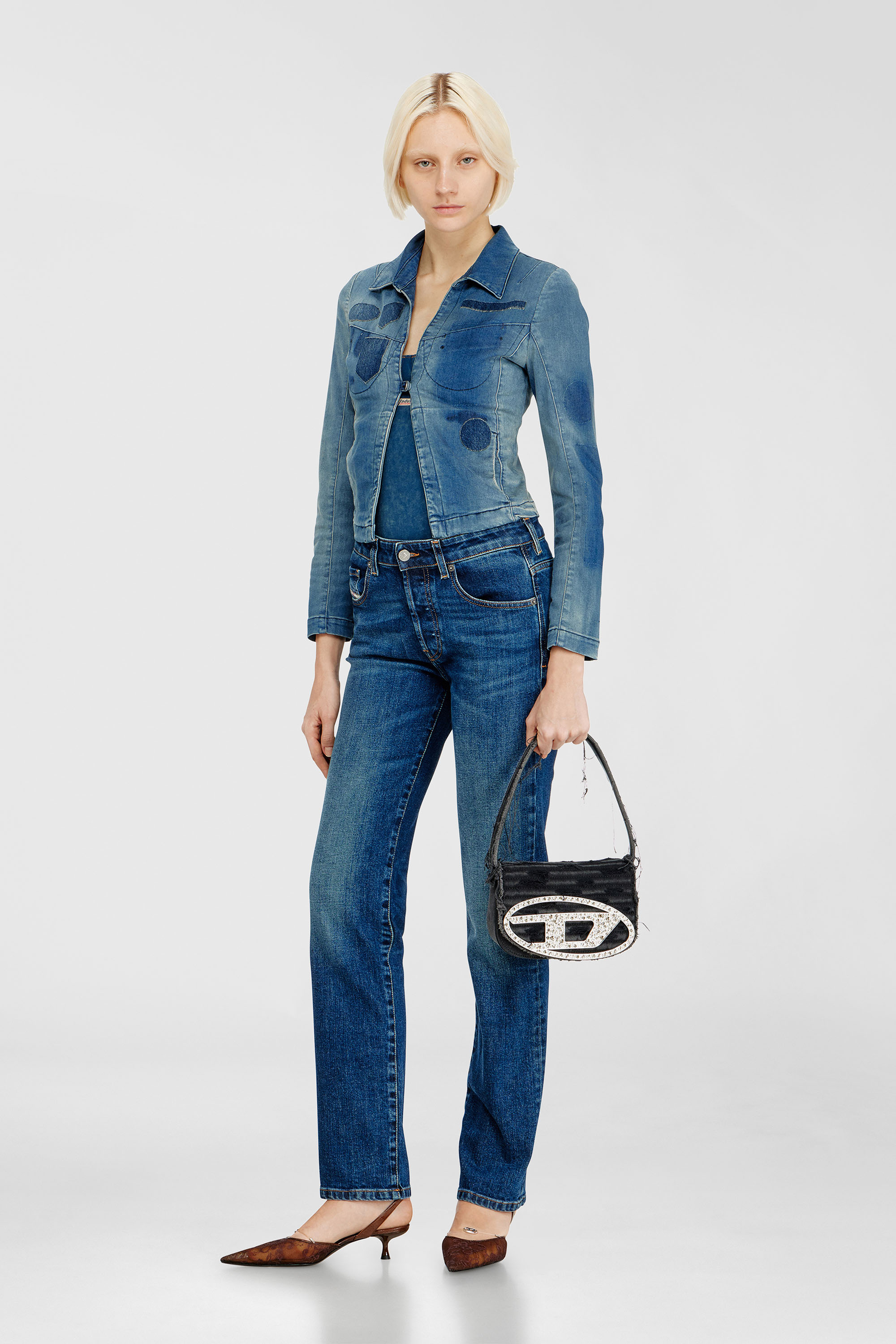 Diesel - 1DR, 1DR-Sac &agrave; bandouli&egrave;re embl&eacute;matique en toile et cuir Femme in Noir - 1