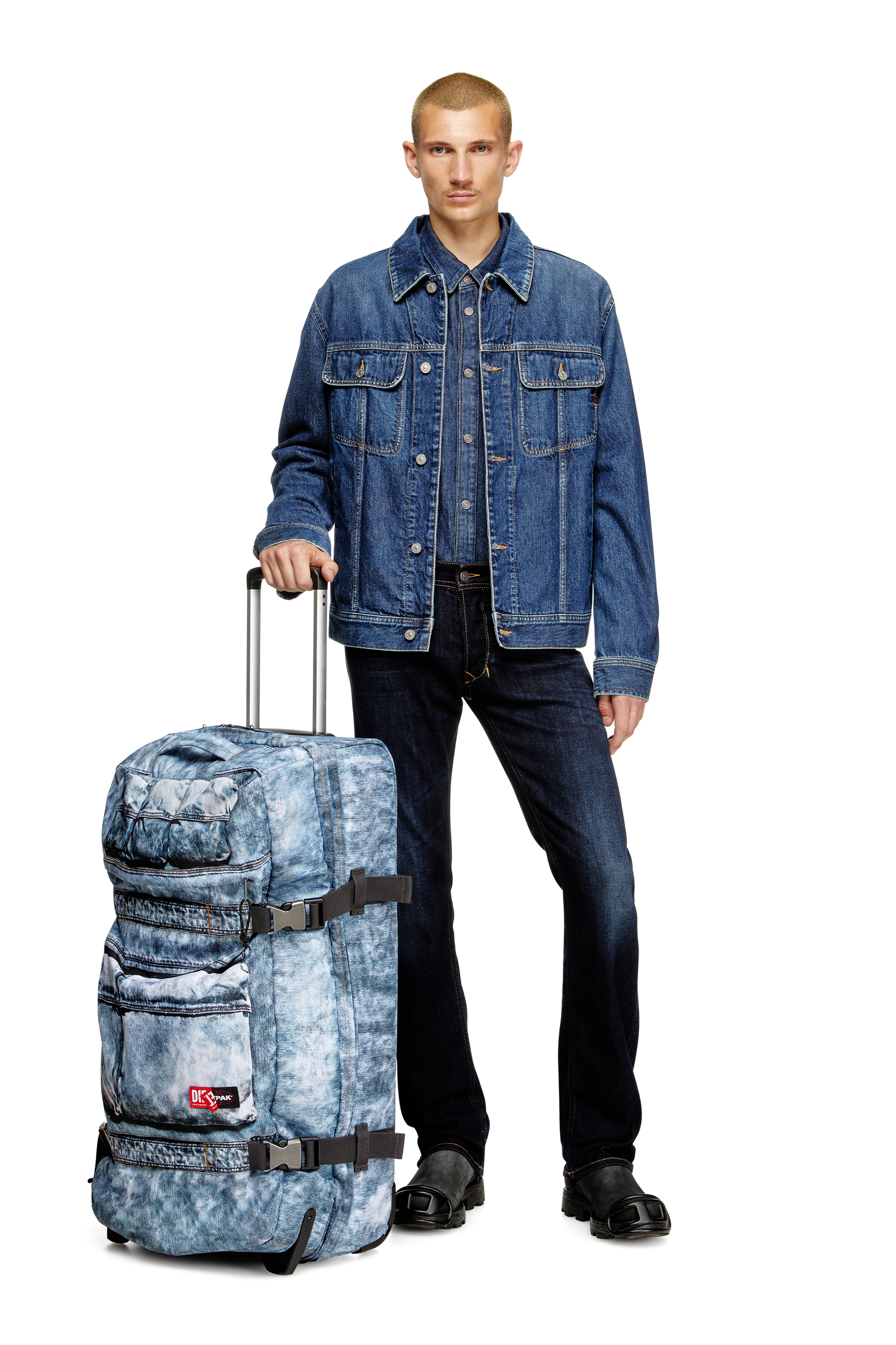 Diesel - DIESEL TRANSIT'R L, Trolley de voyage en denim trompe-l'œil Mixte in Bleu - 6