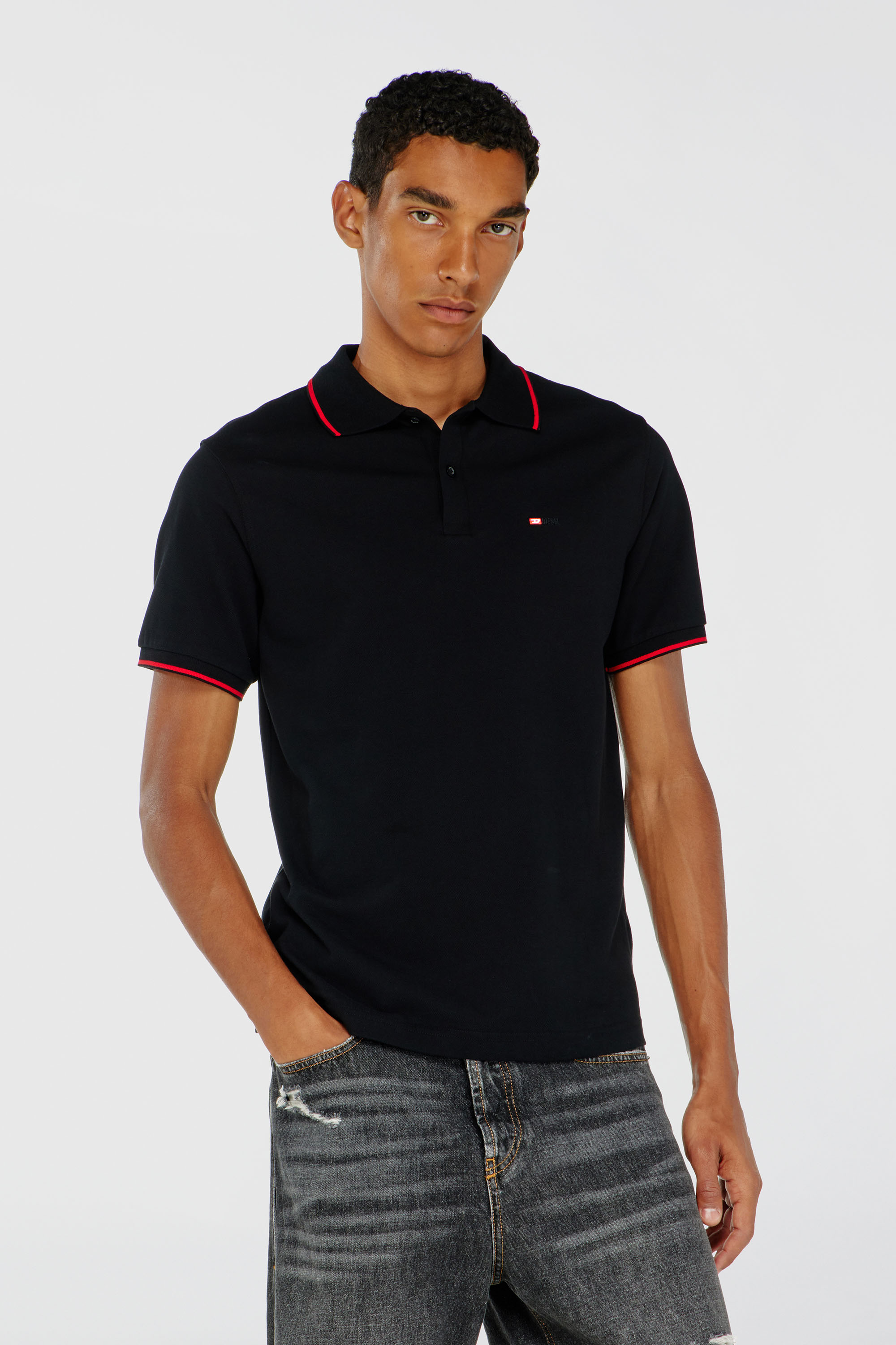 Diesel - T-FERRY-MICRODIV, Man's Polo shirt with micro Diesel embroidery in Black - 1