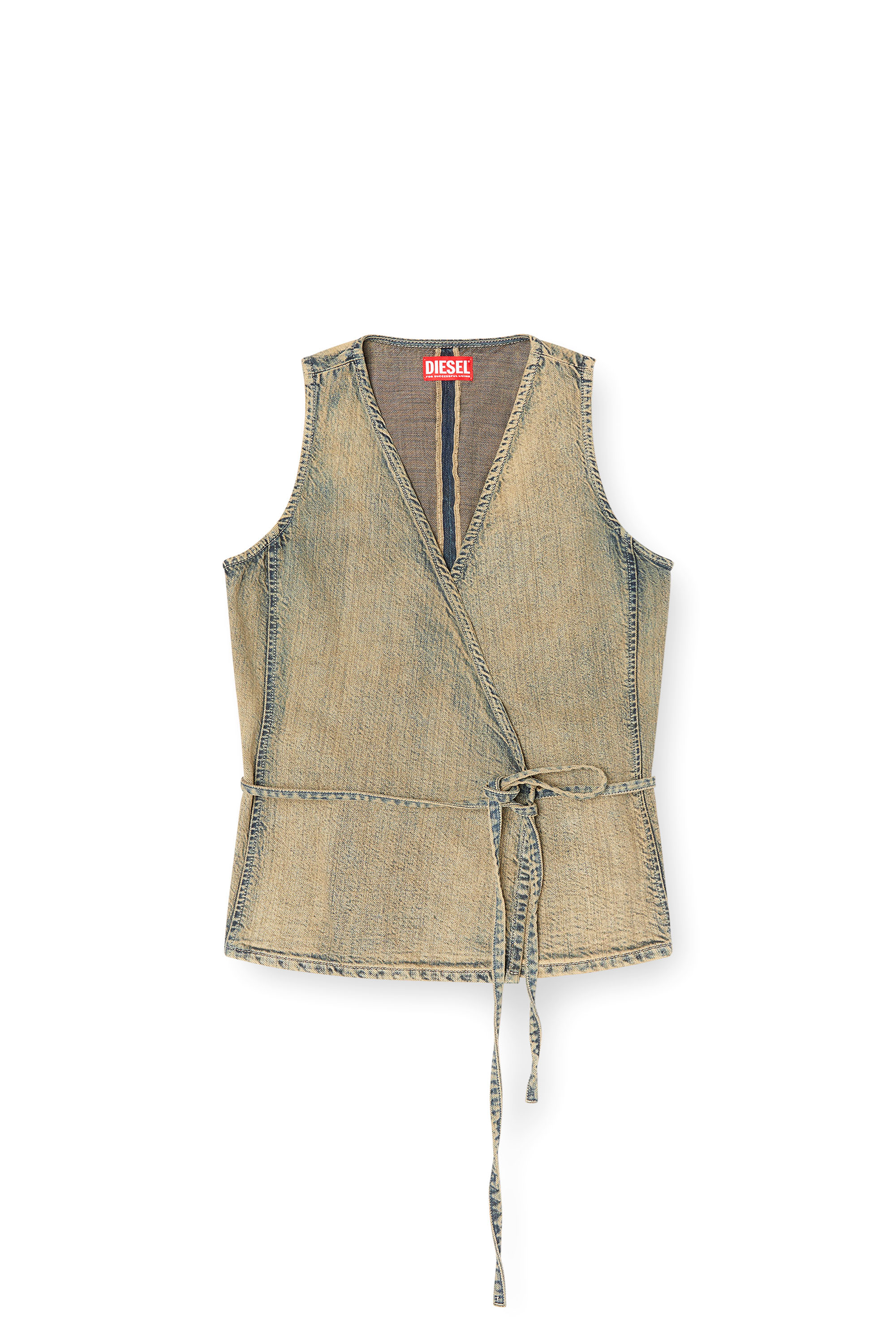 Diesel - DE-VERN, Top portefeuille en denim bross&eacute; dor&eacute; Femme in Bleu - 2