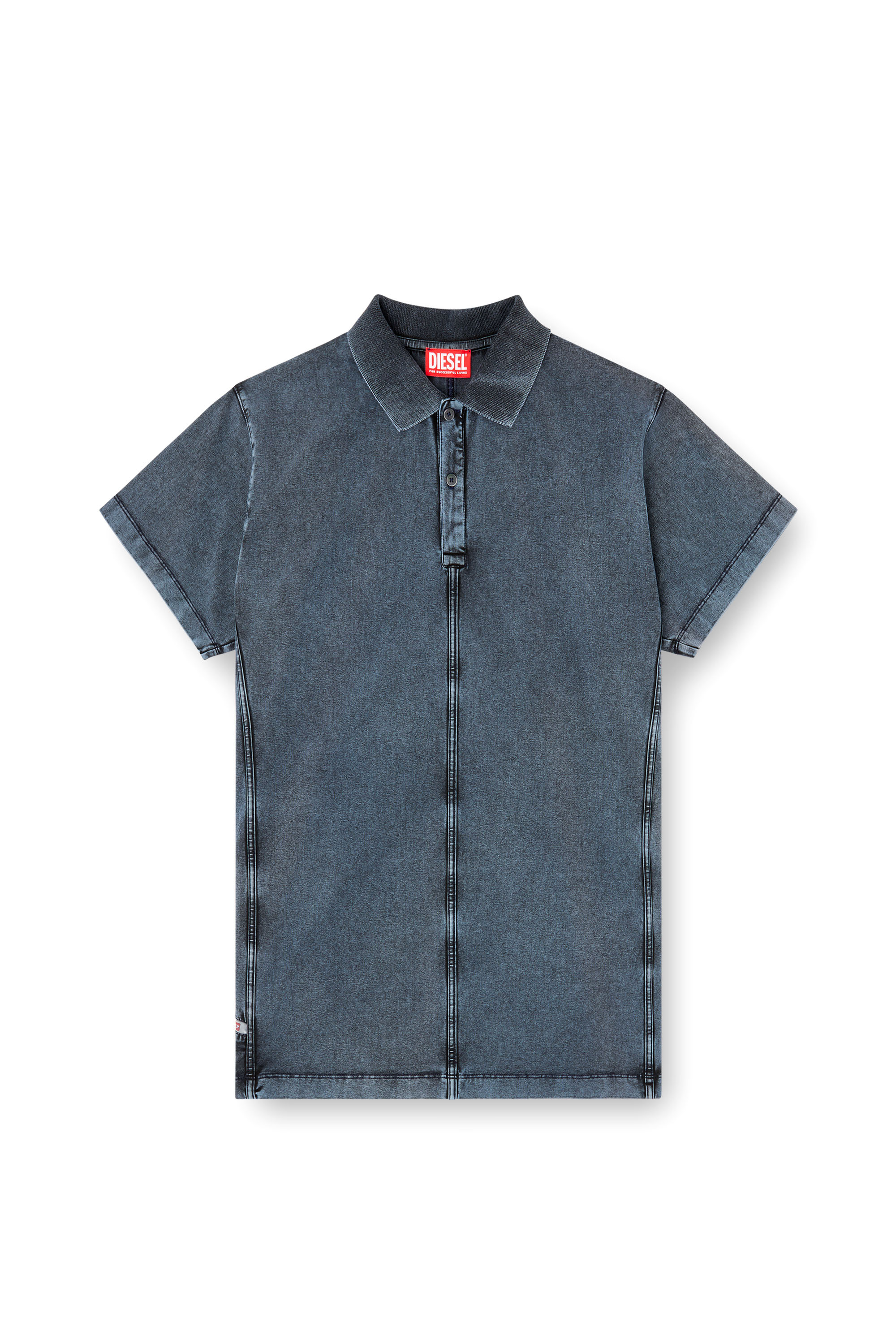 Diesel - T-NOMELY, Polo en jersey effet denim Homme in Bleu - 4