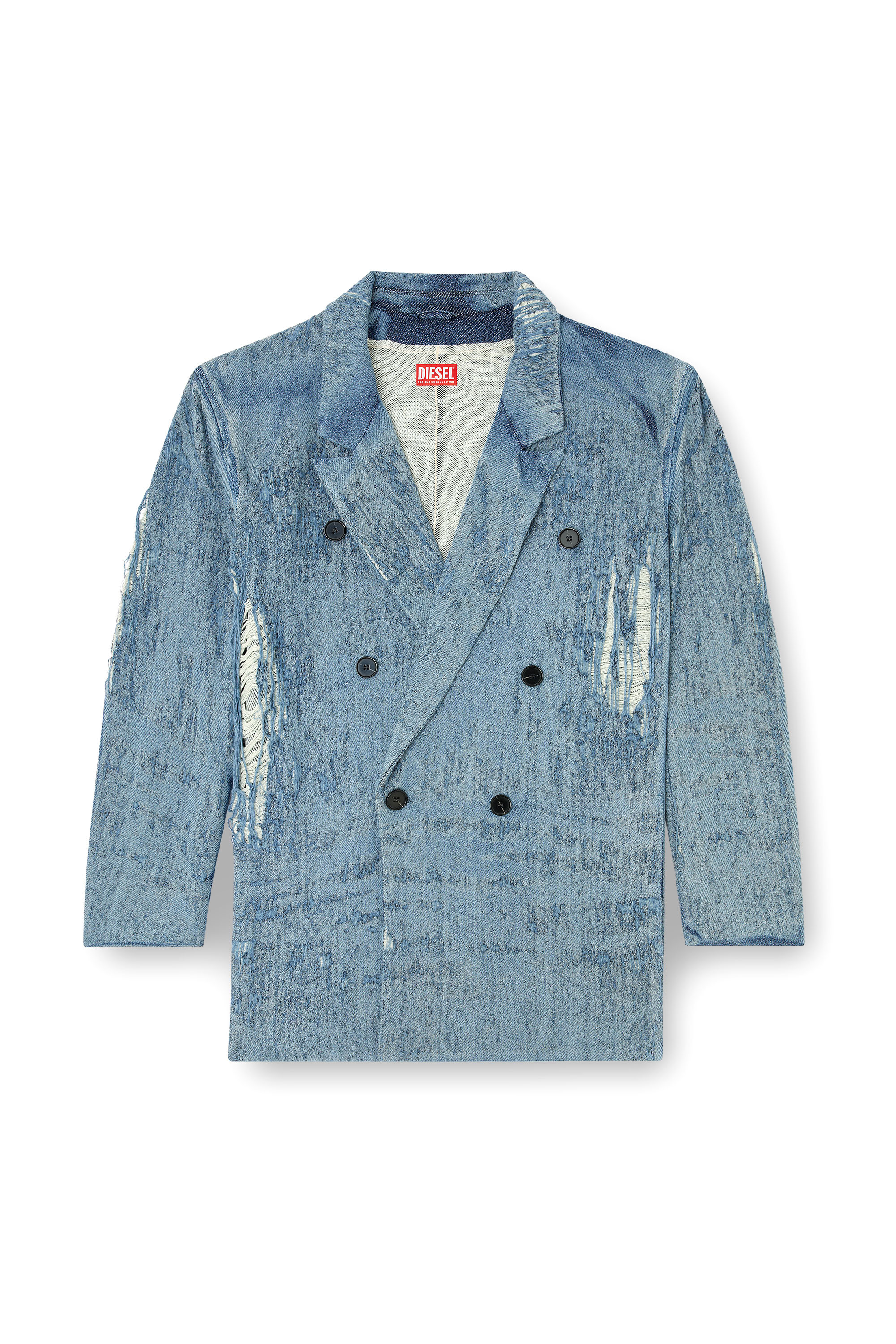 Diesel - D-PEKKA-FSG2, Blazer en denim jacquard ultra-destroyed Mixte in Bleu - 3