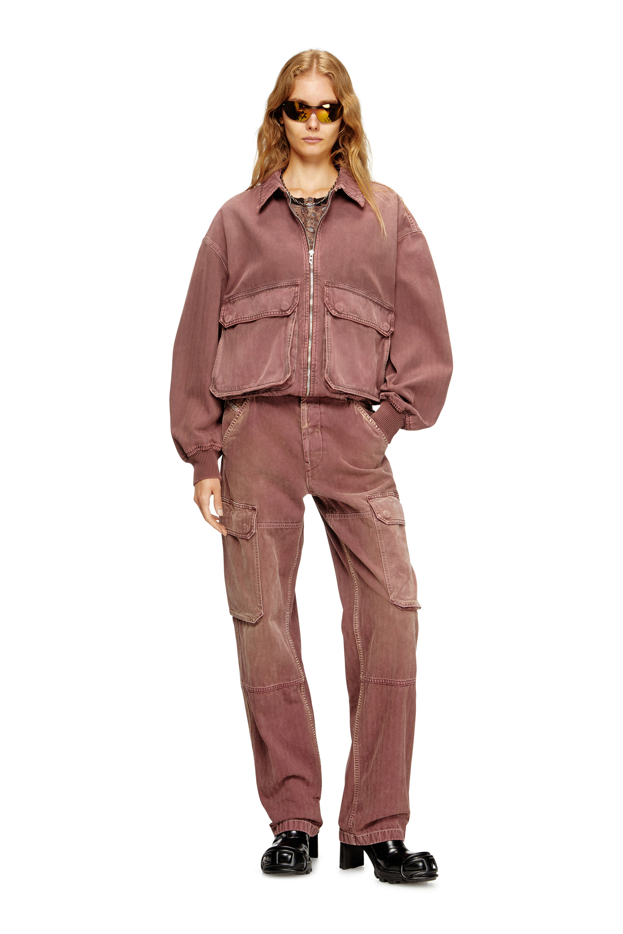 Diesel - D-KURZ, Veste en denim à chevrons coloré Mixte in Marron - 4