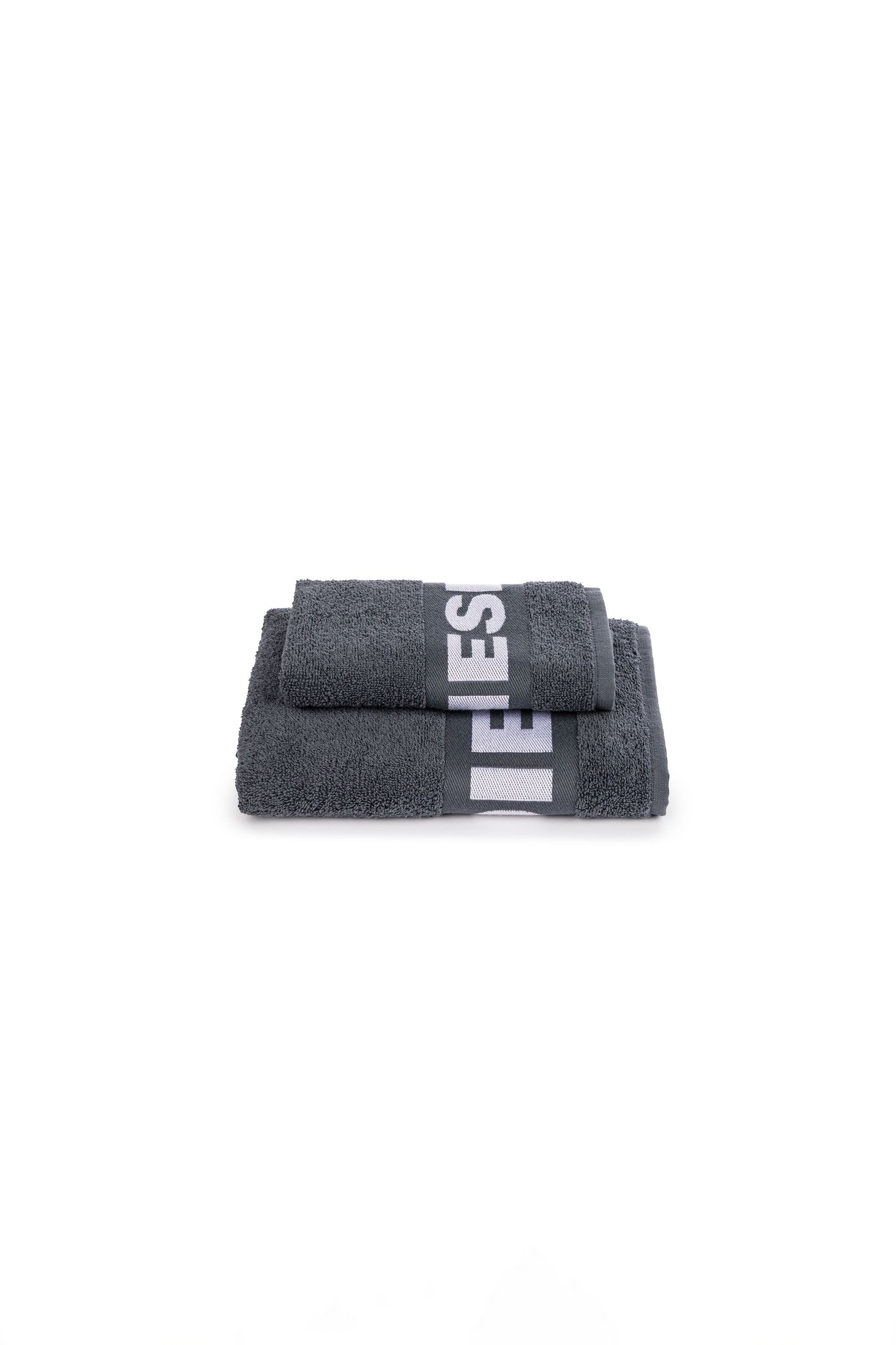 Diesel - 1015131 LOGO-COTTON TOWEL SET 1+1 GREY, Lot de Serviettes en Éponge de Coton avec Logo Mixte in Gris - 1