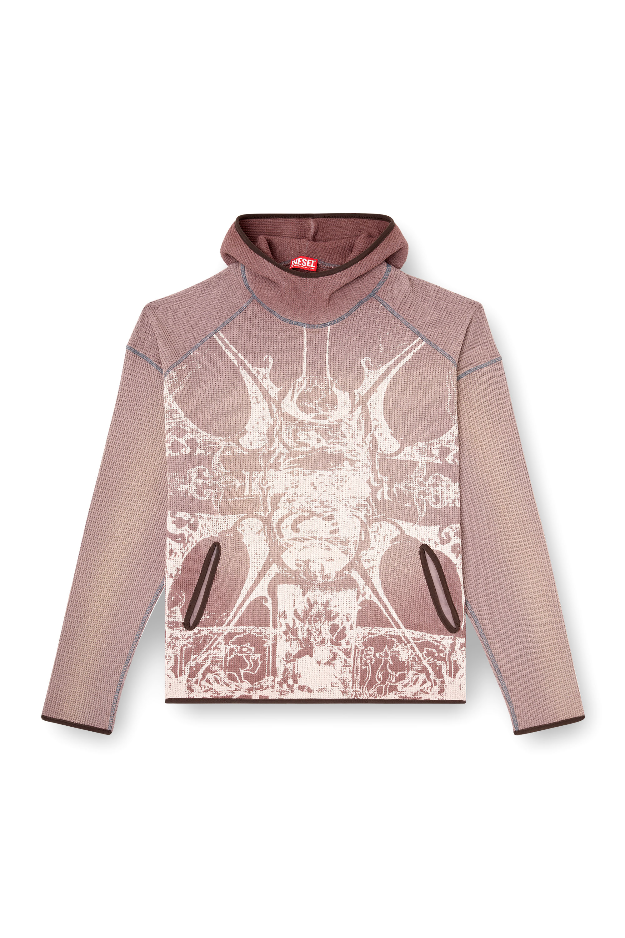 Diesel - S-WAF-HOOD-NEW, Sweat-shirt à capuche délavé en tissu gaufré avec imprimé graphique Homme in ToBeDefined - 3