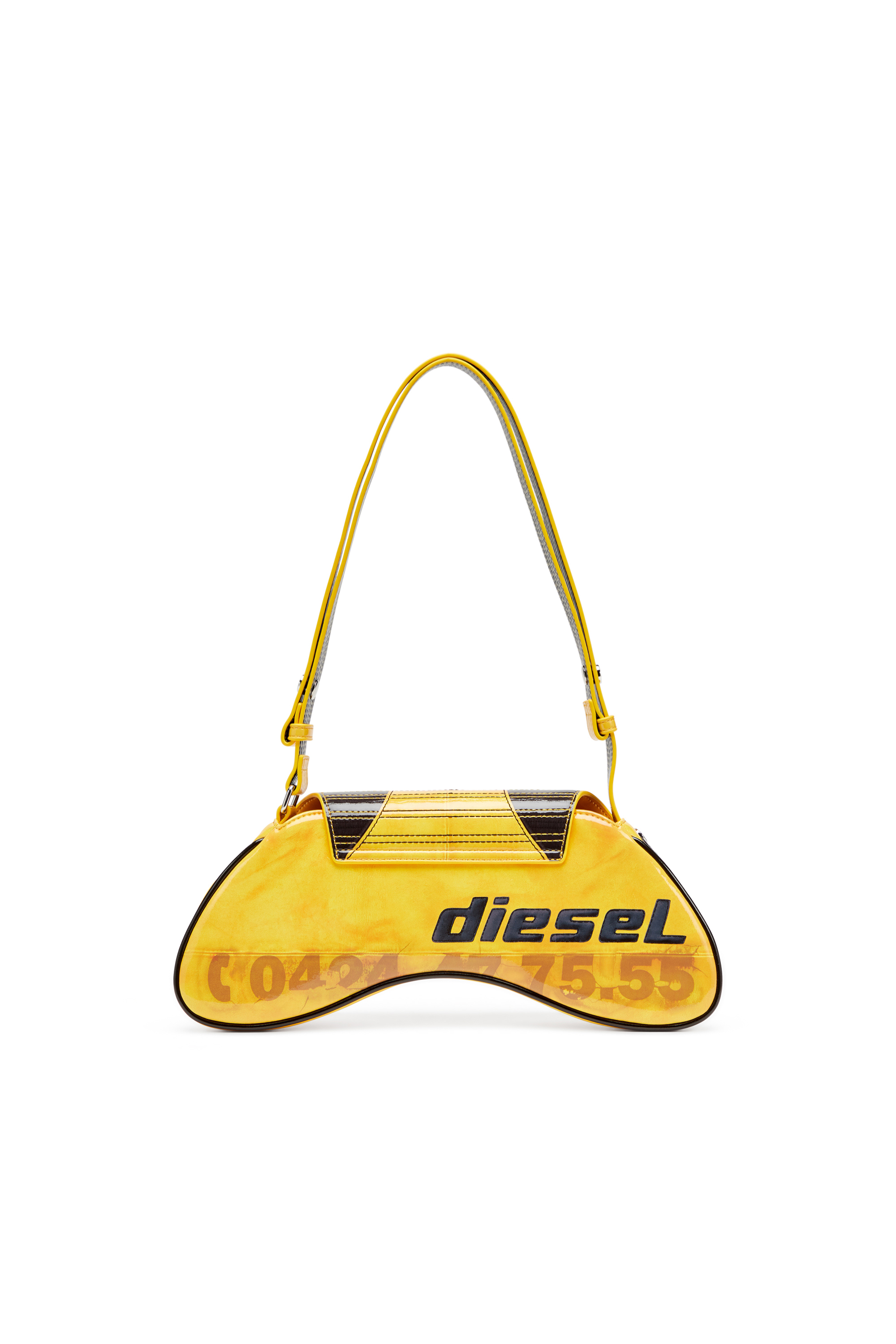 Diesel - PLAY CROSSBODY, Sac en bandoulière brillant avec éléments de motard Femme in Jaune - 2