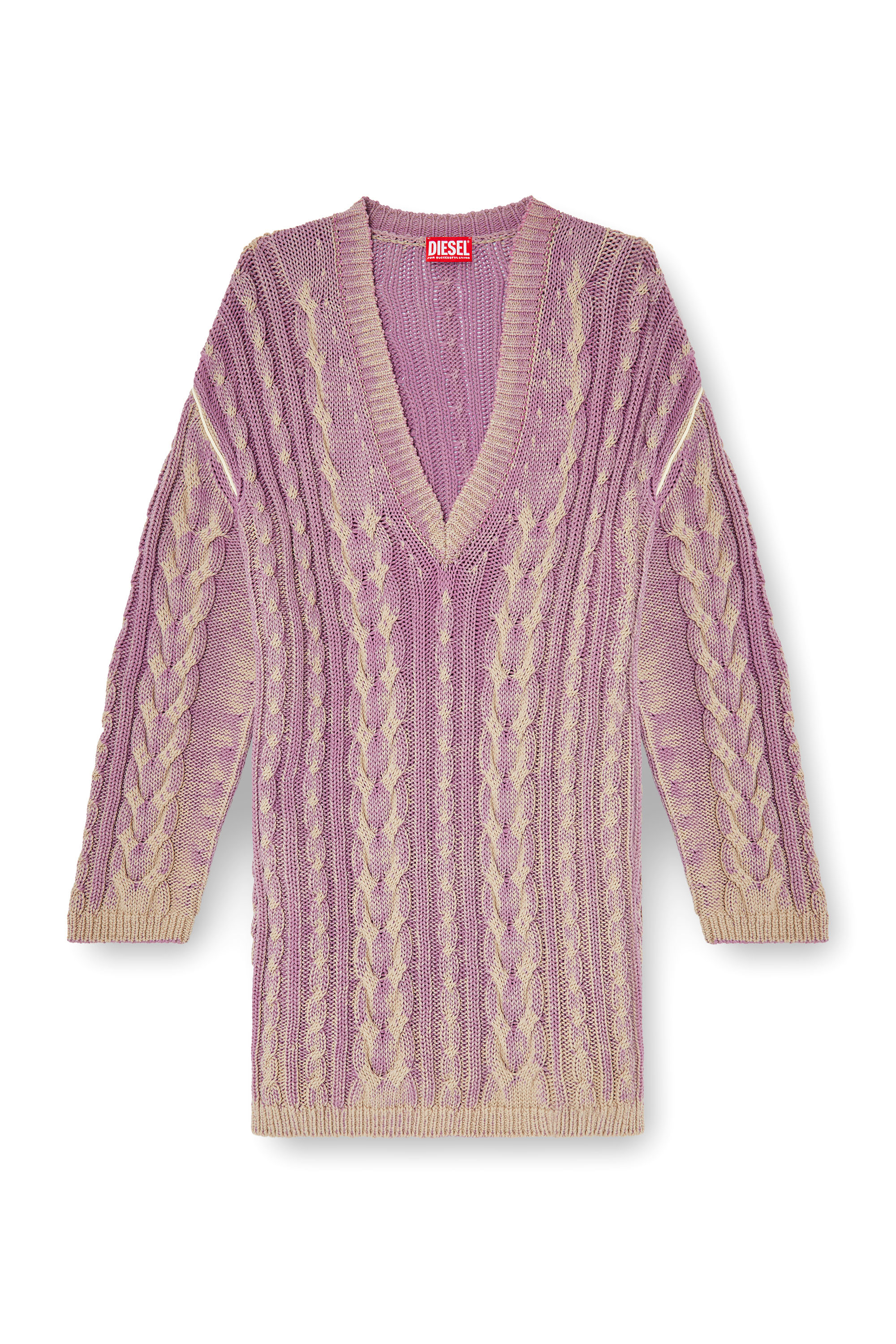 Diesel - M-ELGA, Robe pull courte en maille torsad&eacute;e Femme in Violet - 3