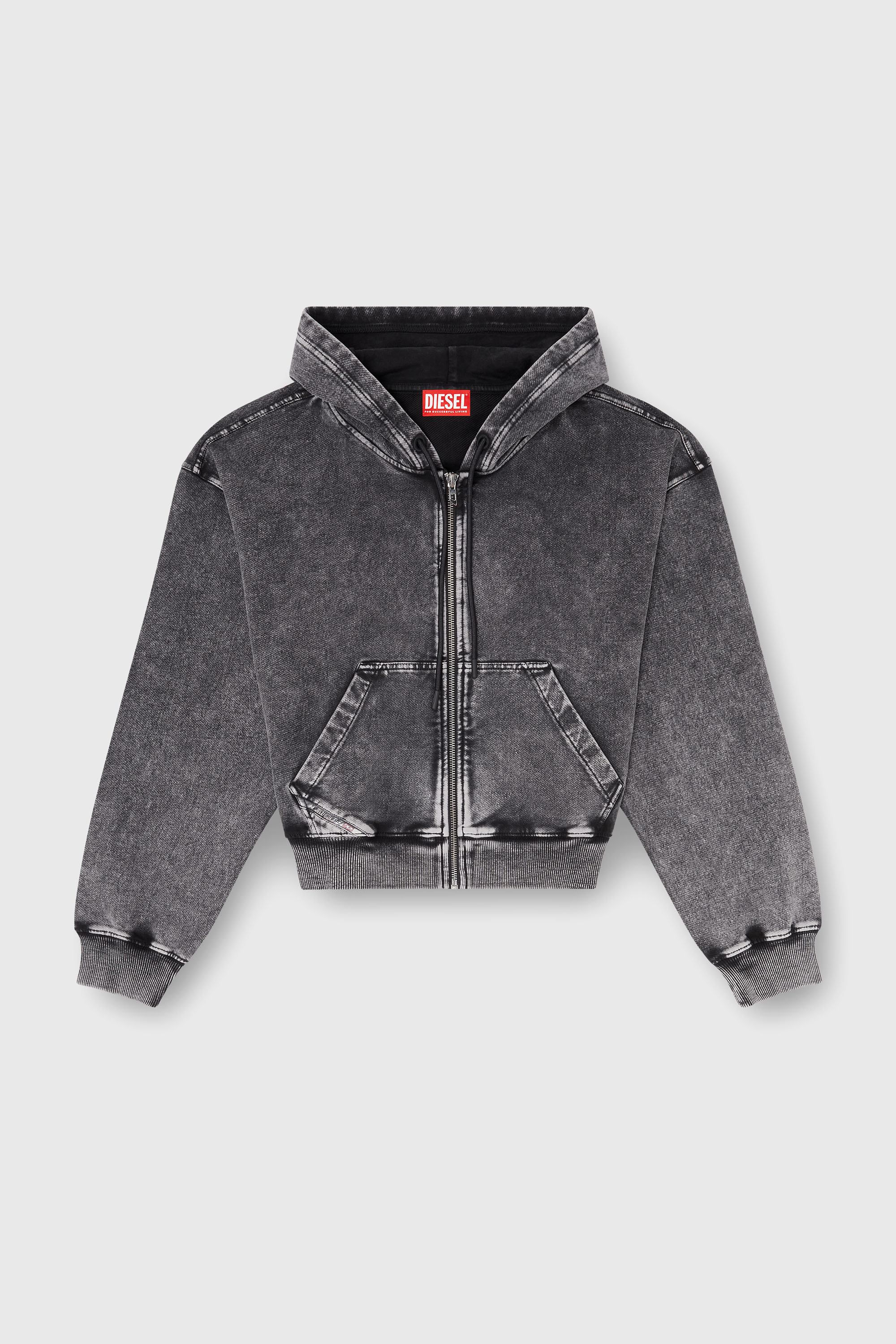 Diesel - F-ELYCY-AA2, Sweat &agrave; capuche effet denim Femme in Gris - 2