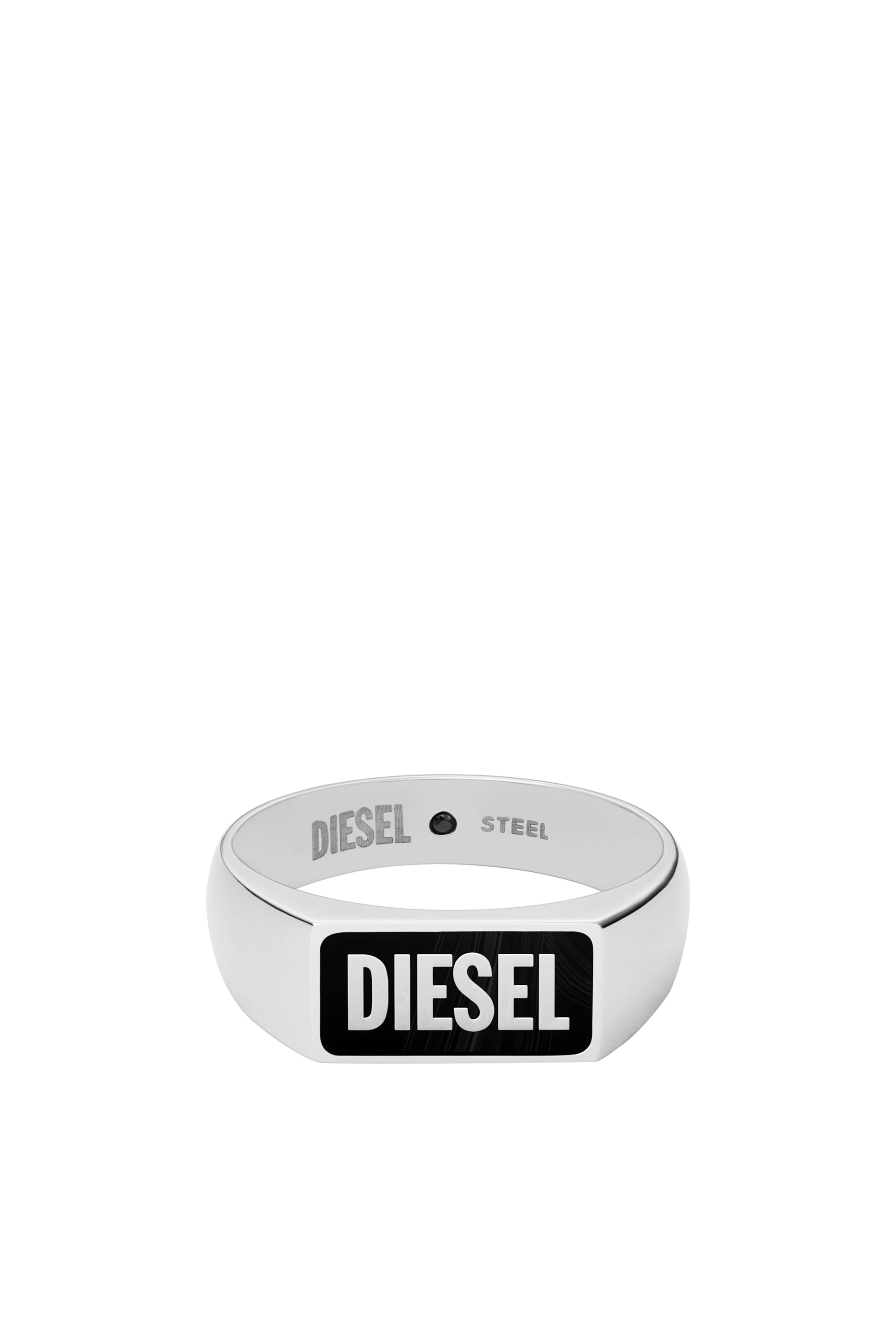 Diesel - DX1512, Chevalière avec agate noire Homme in Gris argenté - 2