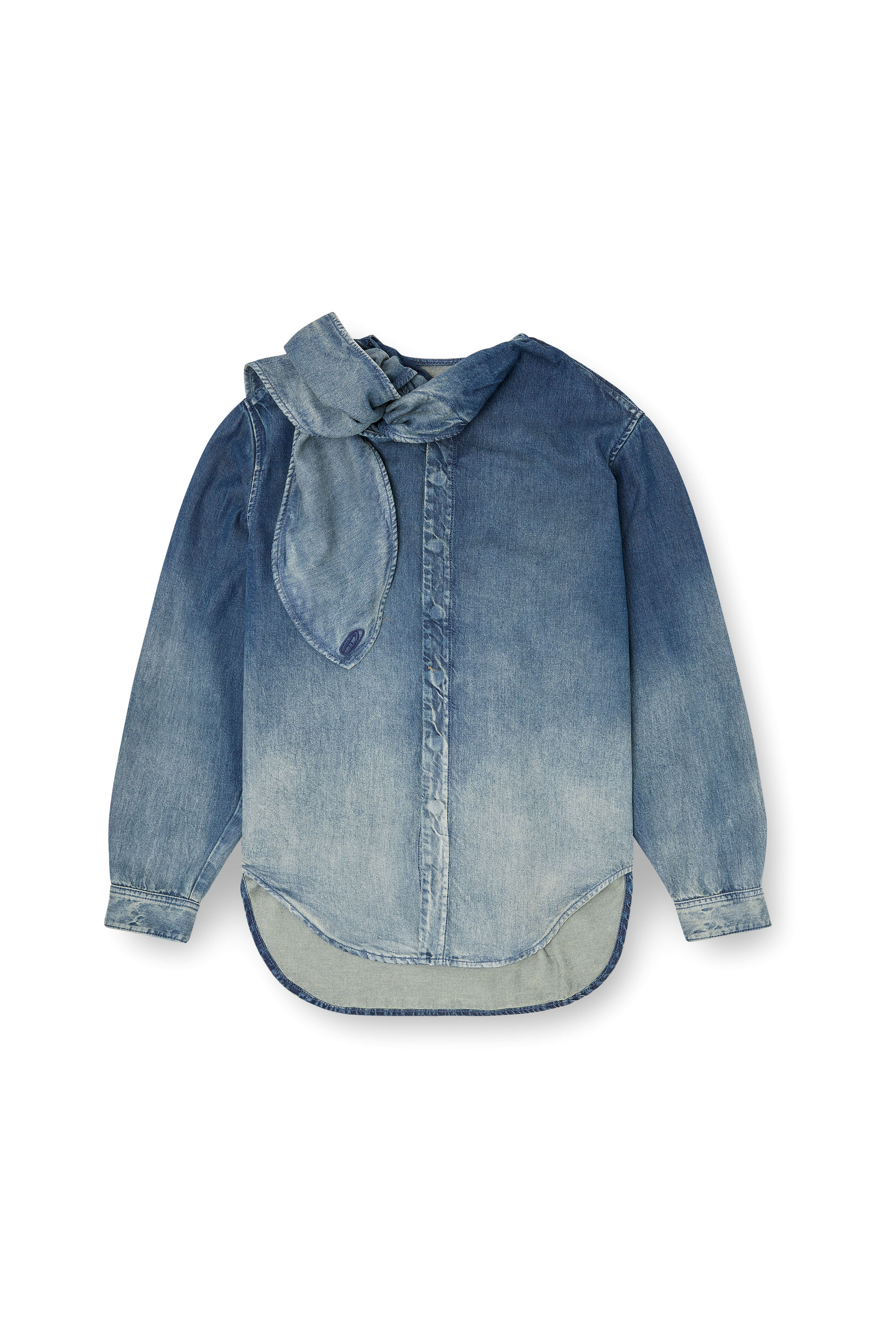 Diesel - DE-NANCY-S, Chemisier en denim fluide vieilli au laser Femme in Bleu - 3