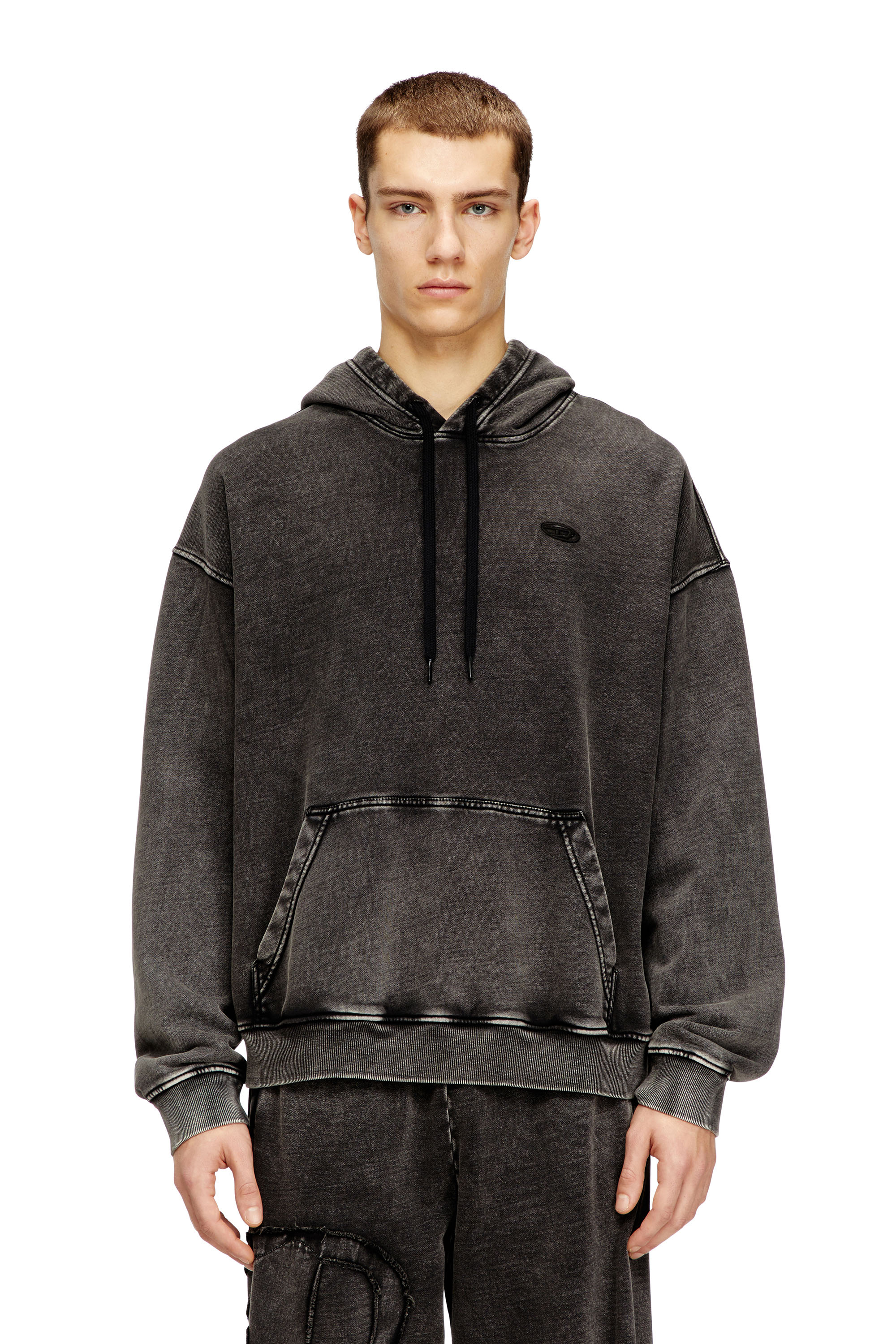 Diesel - S-BOXT-HOOD-DEN, Sweat à dos patchwork coupé brut Homme in Gris - 3