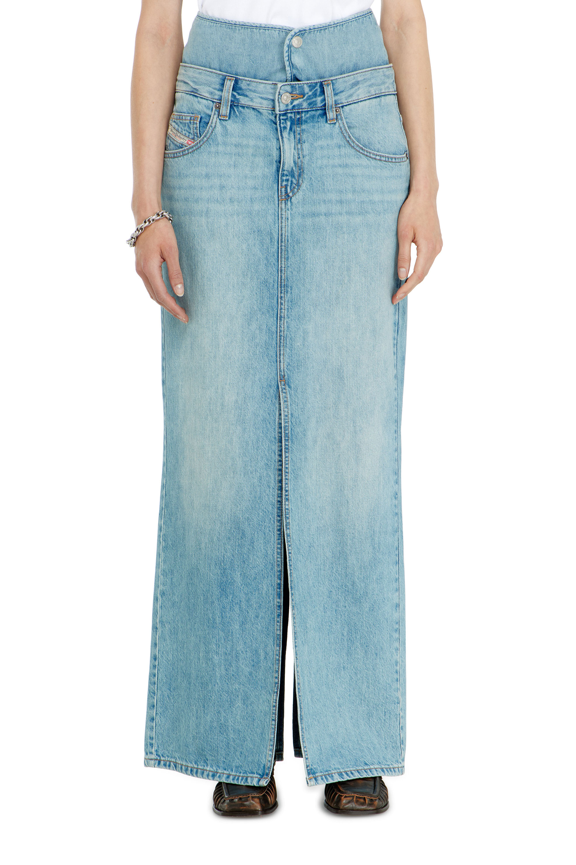 Diesel - DE-SPIVEY, Jupe longue en denim effet jean avec fentes Femme in ToBeDefined - 2