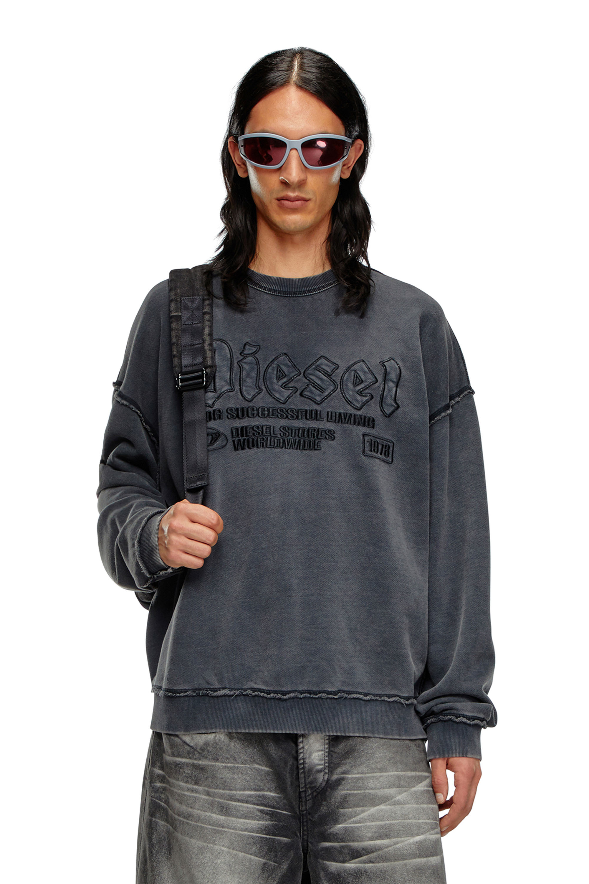 Diesel - S-BOXT-RAW, Homme Sweat-shirt avec logo brodé in Noir - Image 1