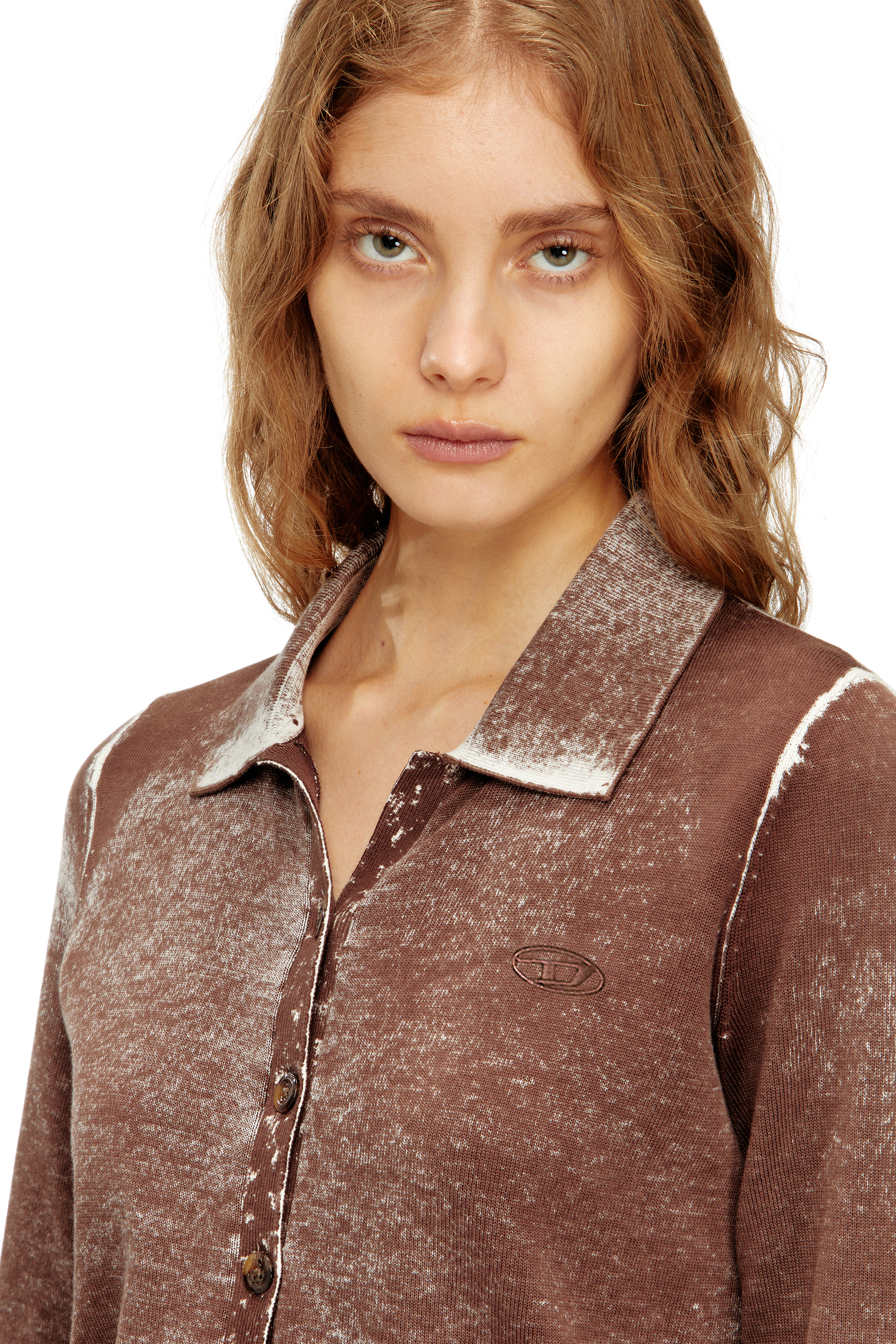 Diesel - M-LOREN, Cardigan avec impression invers&eacute;e d&eacute;lav&eacute;e Femme in Marron - 5