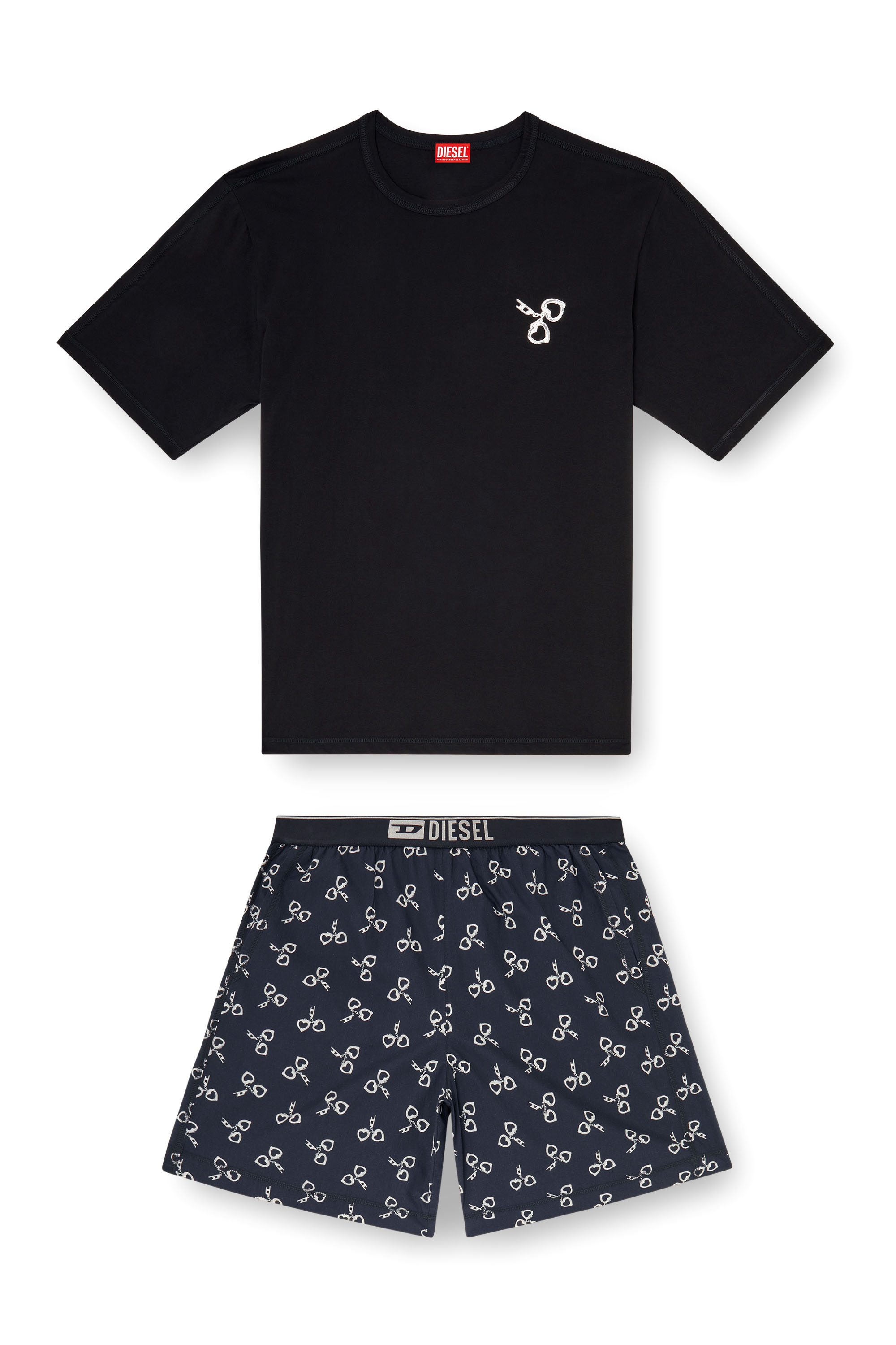 Diesel - KIT-JAMES-D-BOX, Man's Cotton pyjama set with handcuff print in Black/White - 4