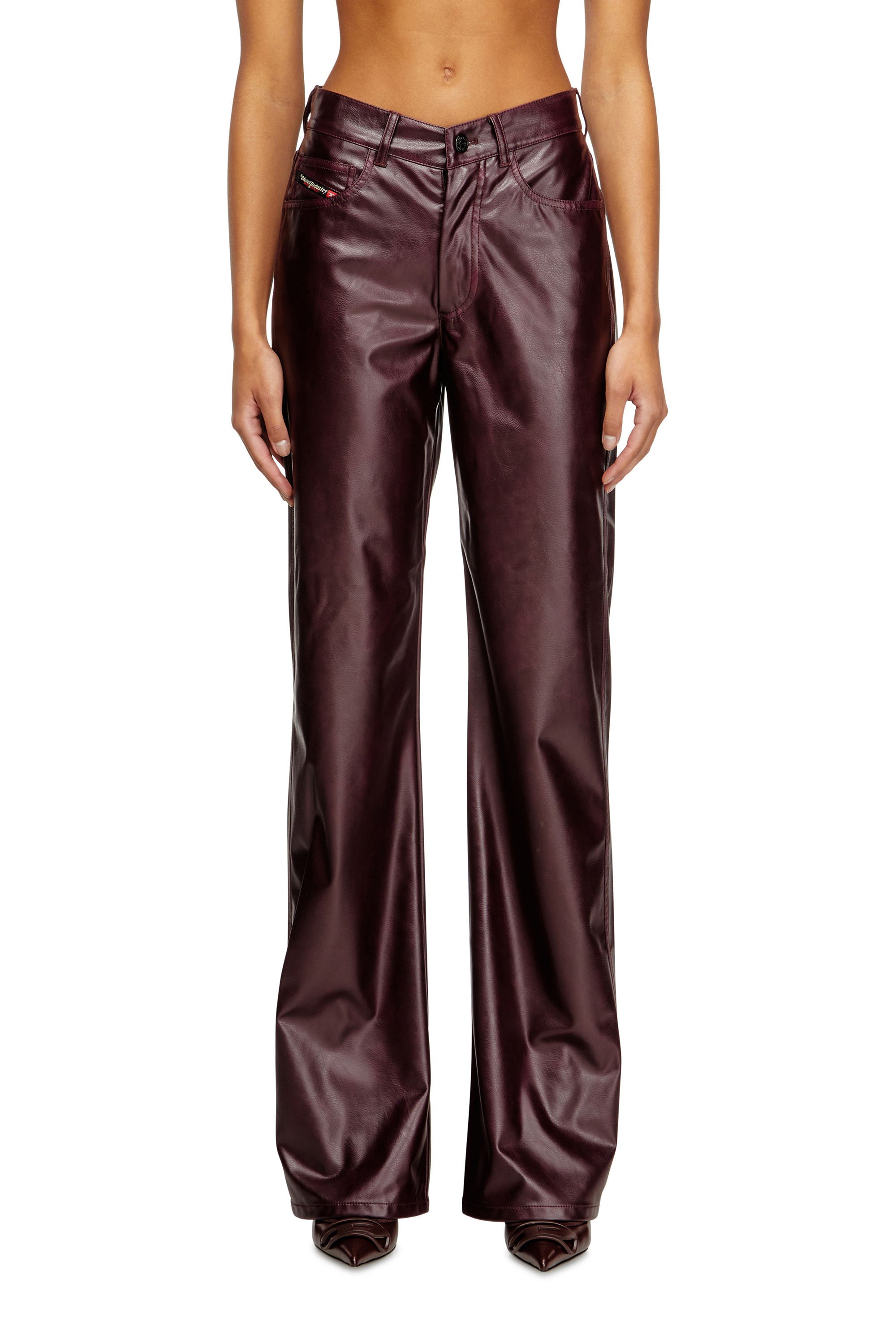 Diesel - FR-P-LAIN, Woman's Burgundy pants in coated fabric in Burgundy - 1