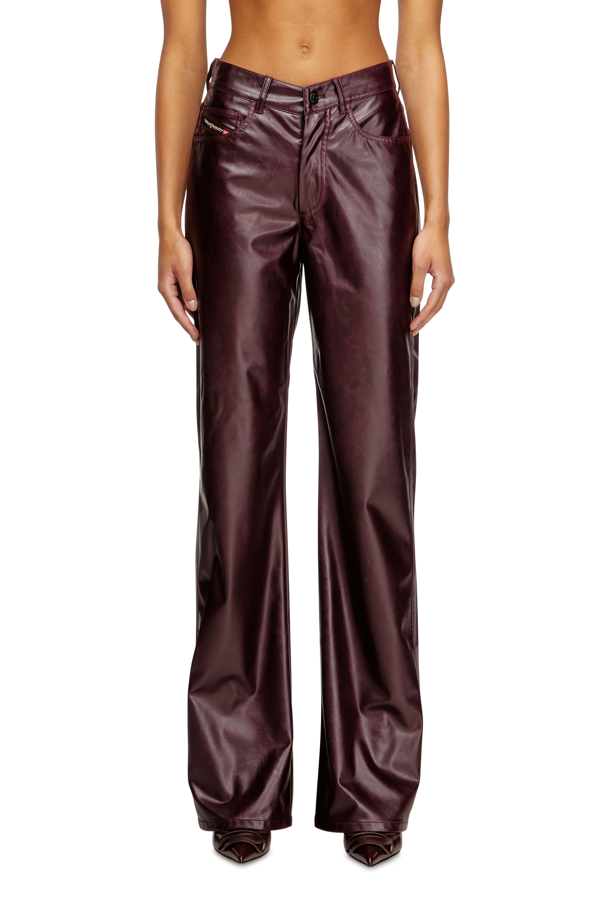Diesel - FR-P-LAIN, Woman's Burgundy pants in coated fabric in Burgundy - 3