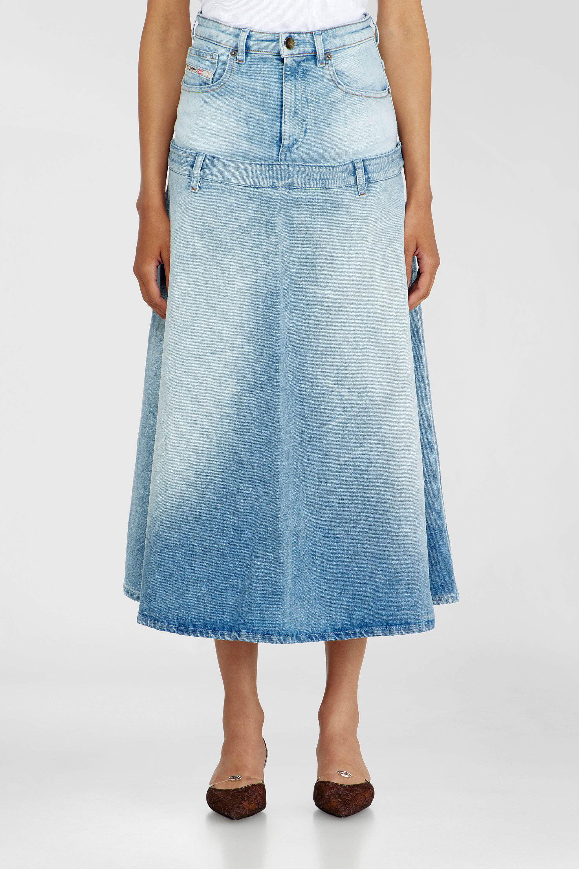 Diesel - DE-VORYA-S, Jupe en denim &agrave; design superpos&eacute; Femme in Bleu - 2