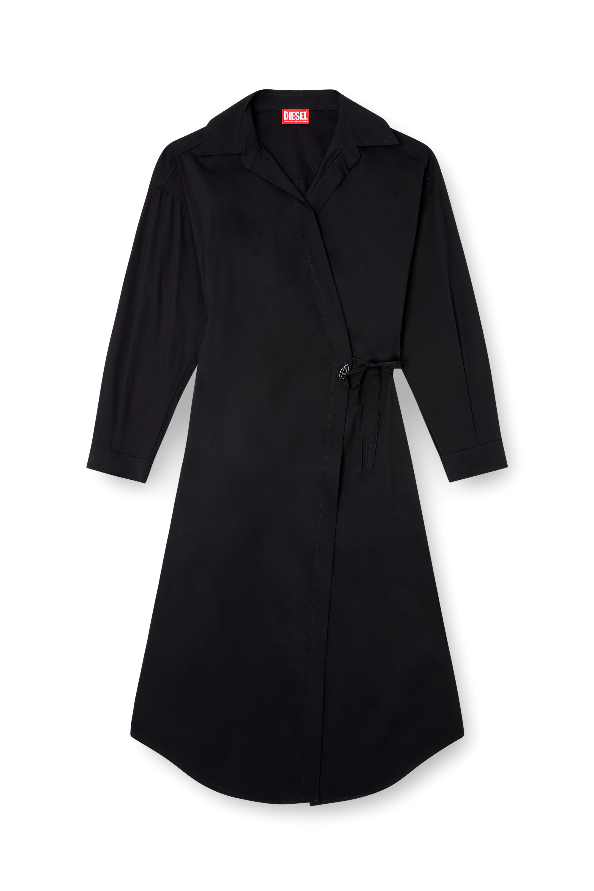 Diesel - D-ELPHI-LONG, Robe chemise portefeuille en popeline mélangée de coton Femme in Noir - 1