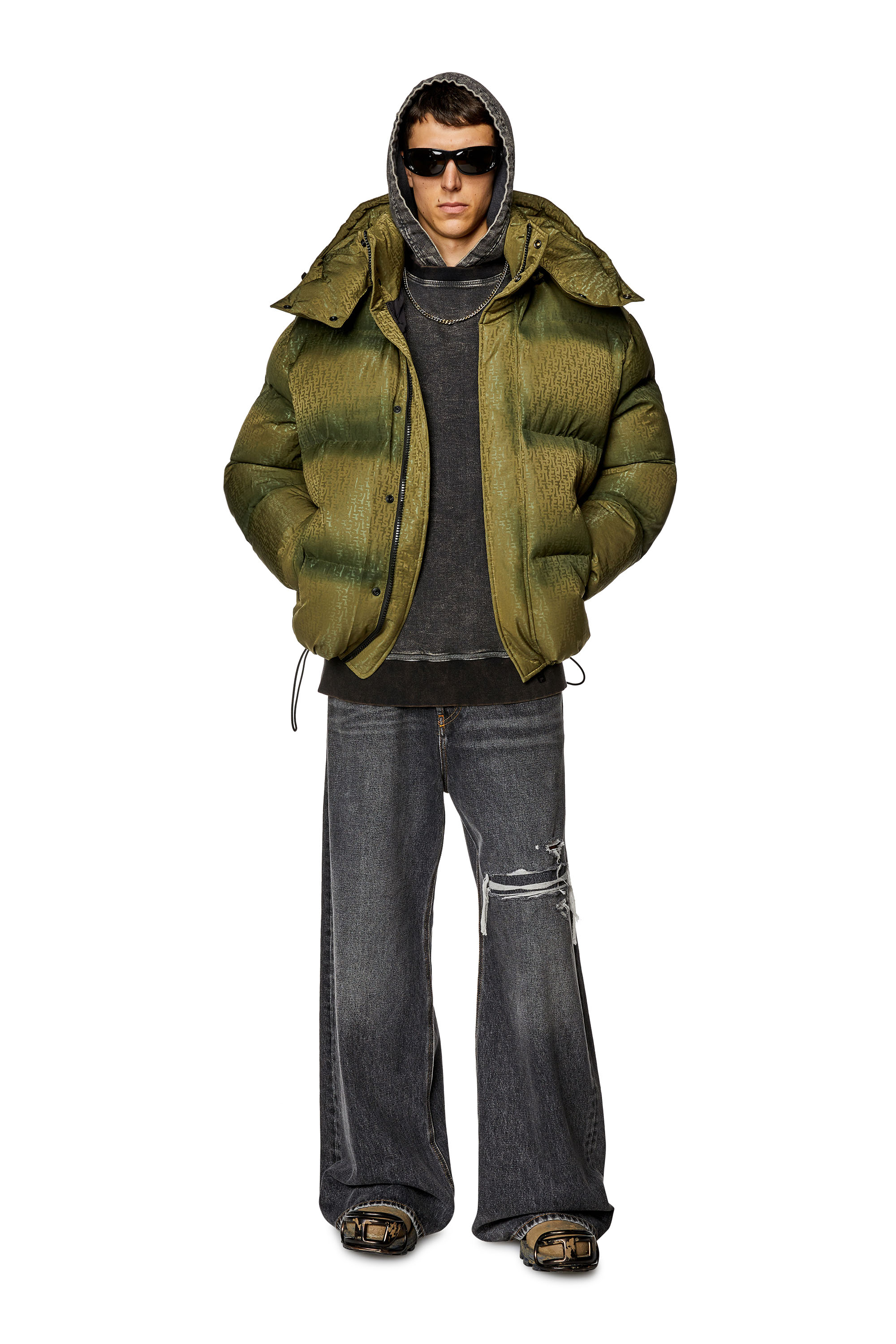 Diesel - W-ROLFYS-MON, Man's Puffer jacket with monogram motif in Military Green - 1