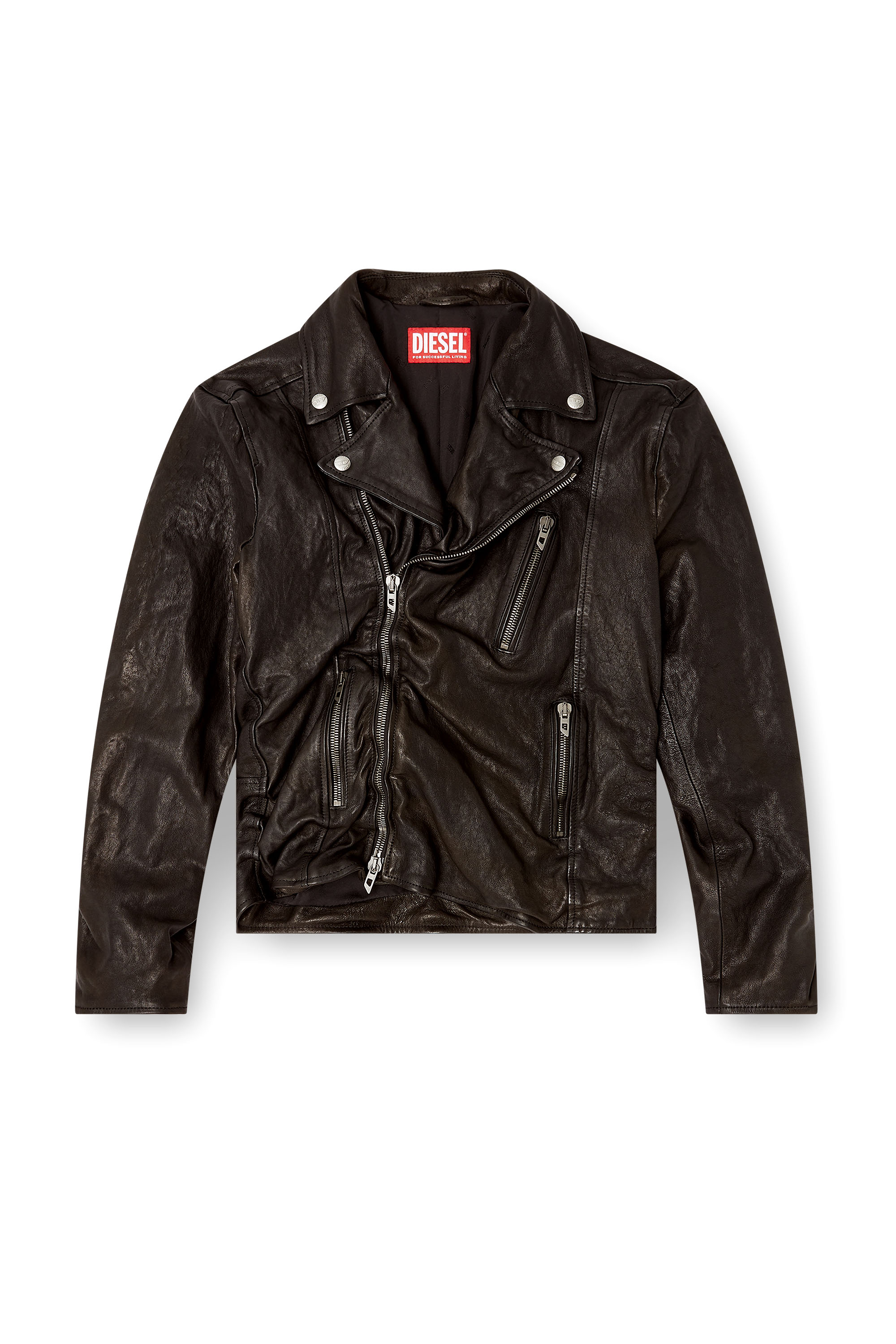 Diesel - L-UNCAN, Veste de motard en cuir bouilli Homme in Noir - 3
