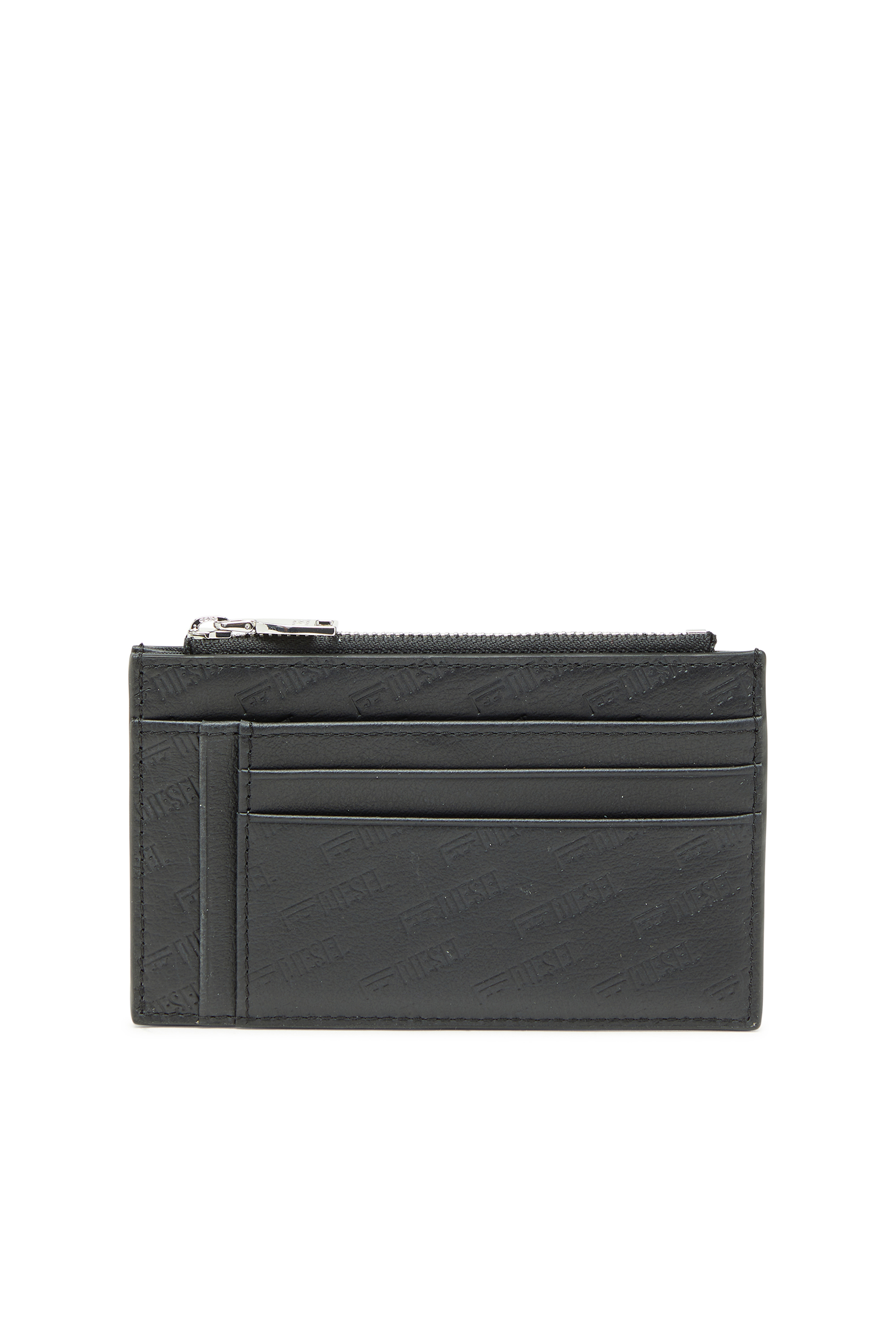 Diesel - MONOGRAM CARD CASE VI, Porte-cartes en cuir emboss&eacute; avec poche zipp&eacute;e Homme in Noir - 1