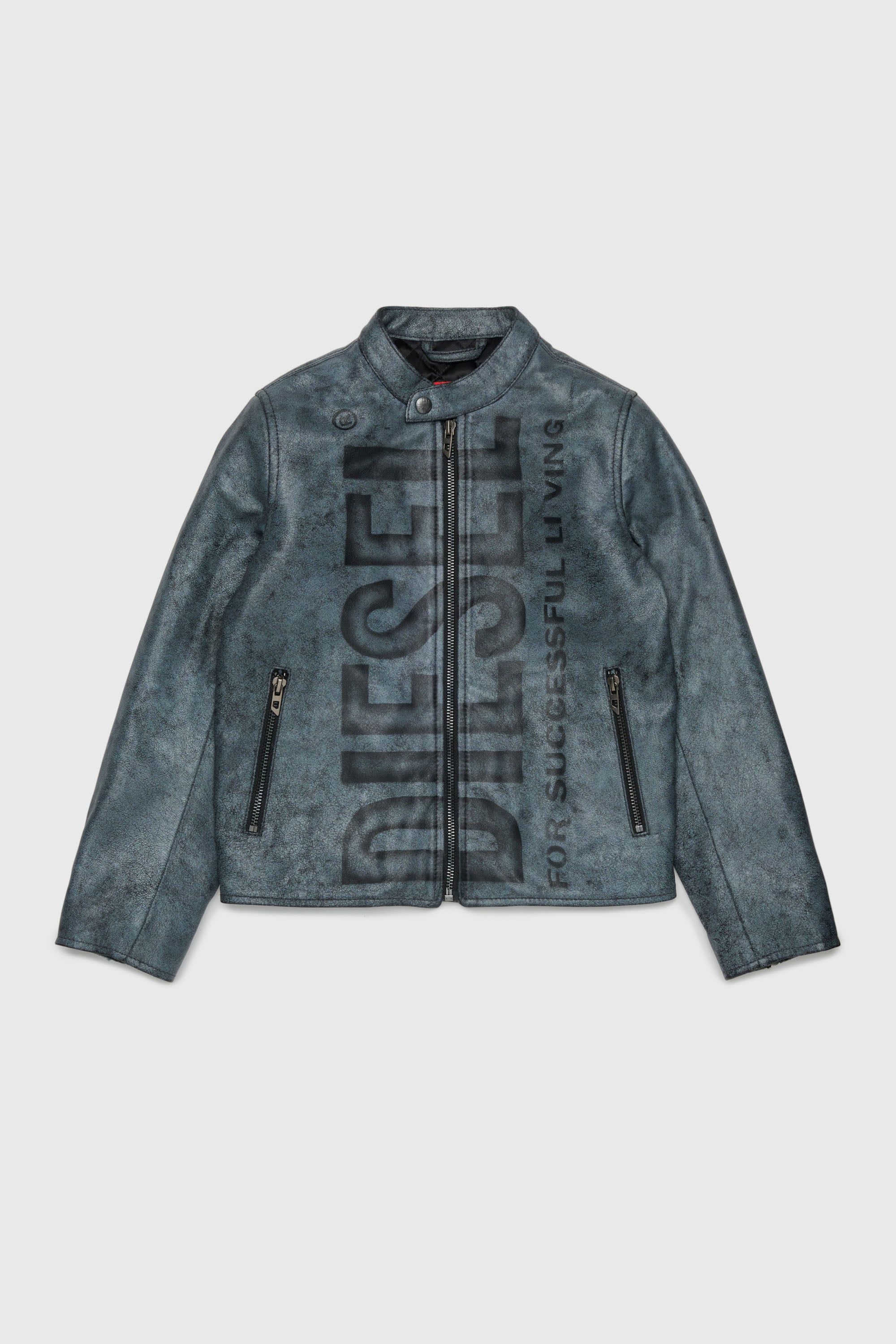Diesel - JLEVERT, Veste biker en cuir avec maxi logo Homme in Noir - 1