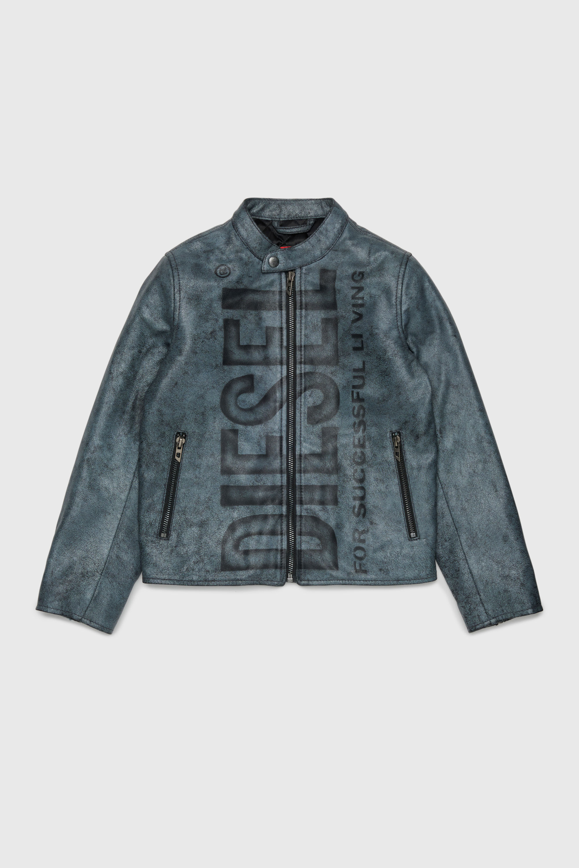 Veste biker en cuir avec maxi logo