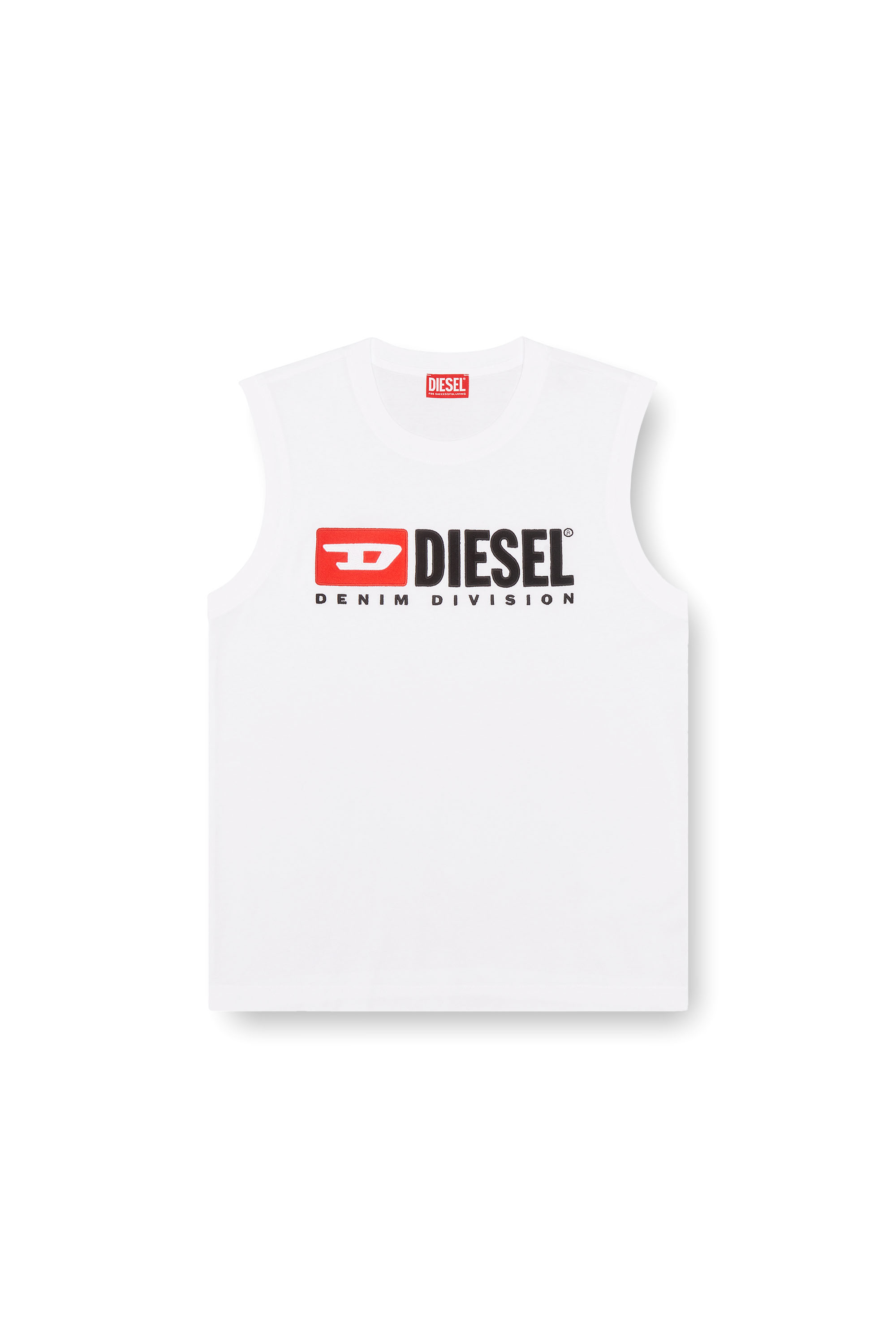Diesel - T-ISCO-DIV, D&eacute;bardeur avec logo imprim&eacute; sur le devant Homme in Blanc - 3