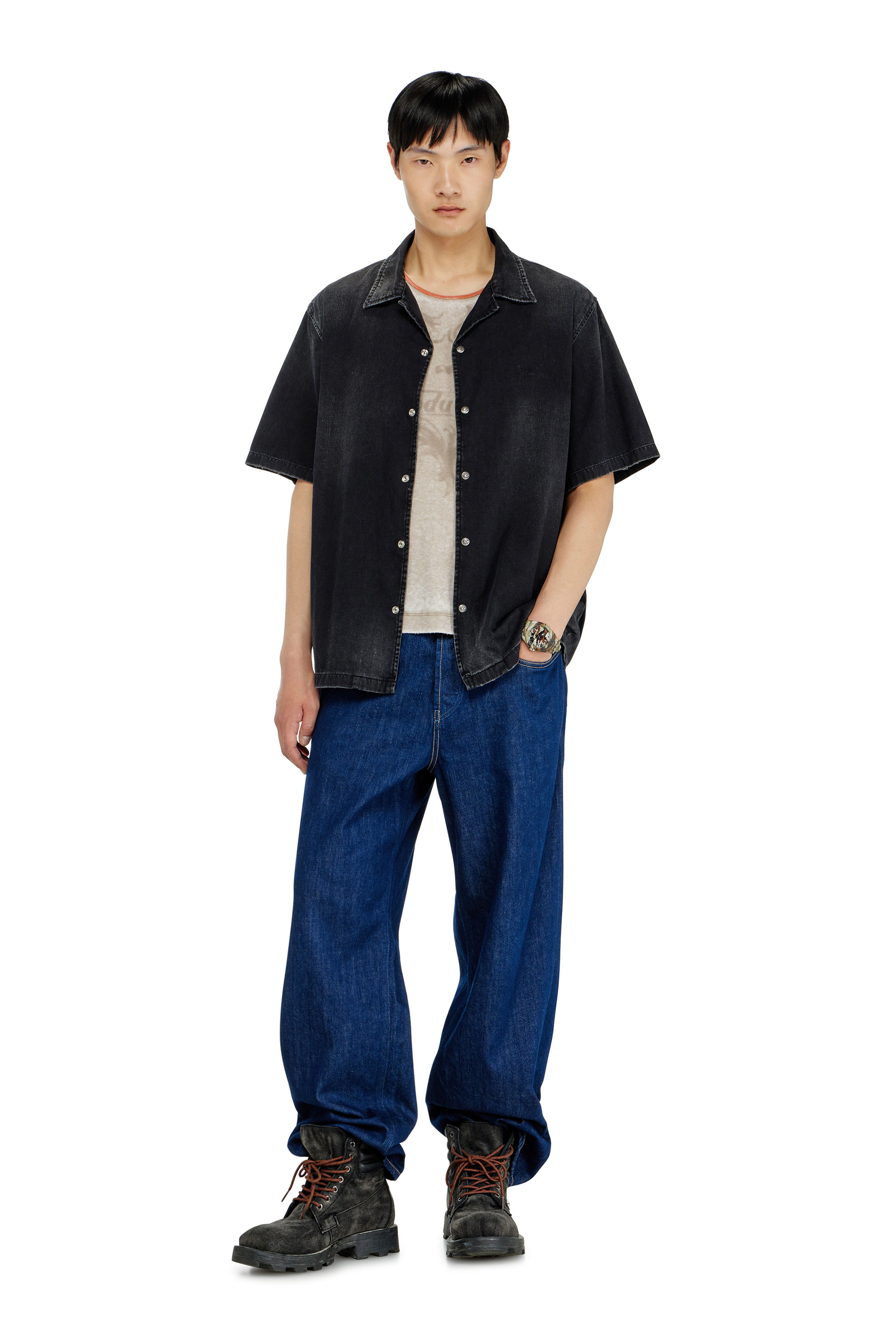 Diesel - D-NABIL-D, Chemise &agrave; manches courtes en denim Homme in Noir - 2