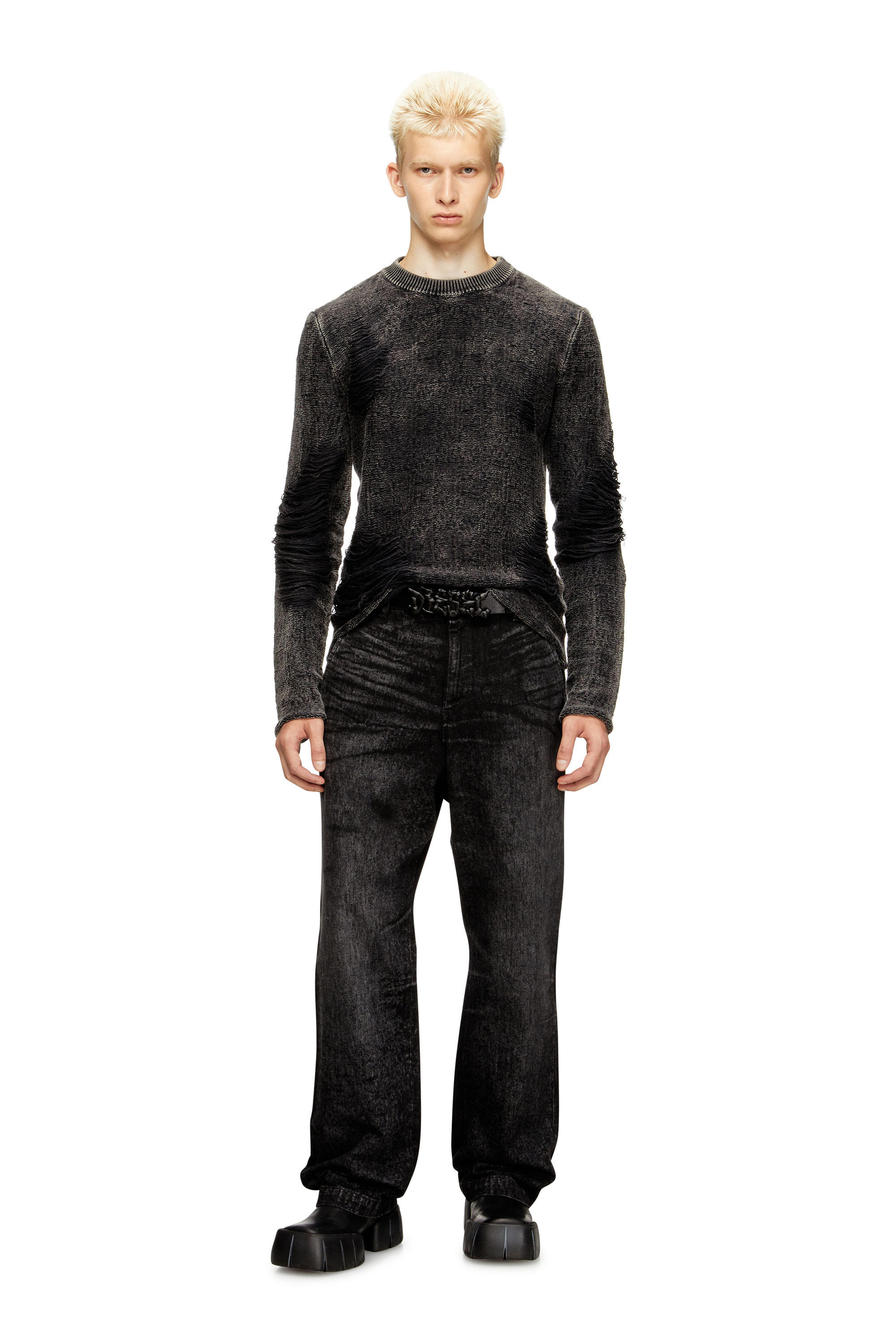 Diesel - K-FJORDI-ROUND, Pull destroy avec fils flottants Homme in Noir - 2
