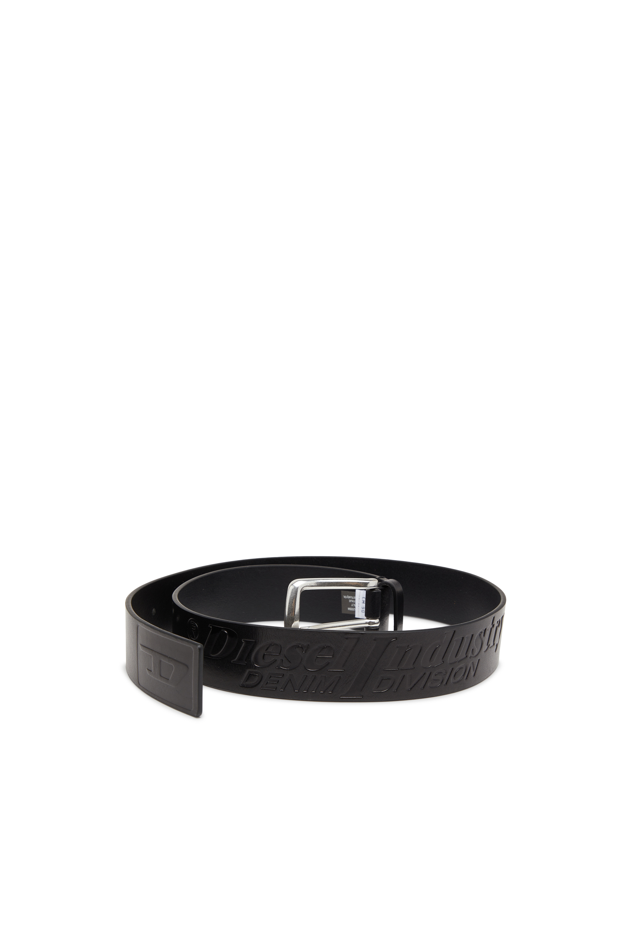 Diesel - B-FLAG-D EMBOSSED, Ceinture en cuir de 4 cm avec logo gravé Homme in Noir - 3