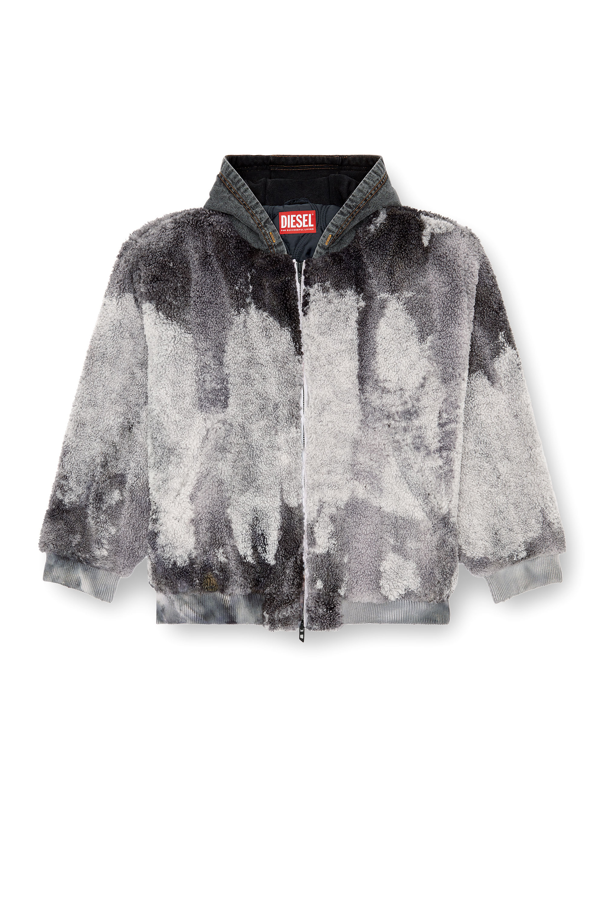 Diesel - S-DEPLA, Veste teddy effet tie-dye avec capuche en denim Homme in Gris - 3