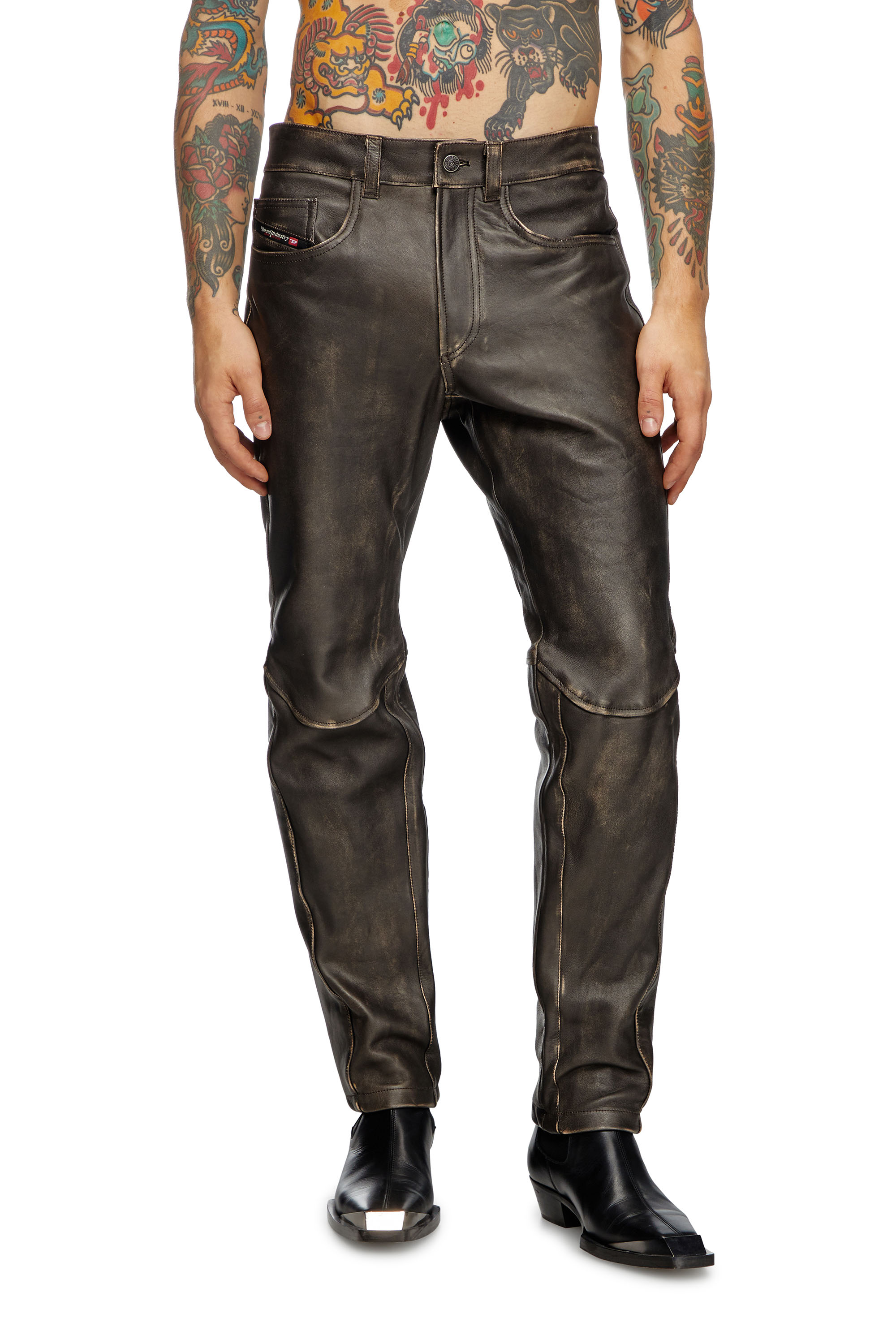 Diesel - P-NASH-LEAT, Pantalon en cuir vieilli Homme in Noir - 2