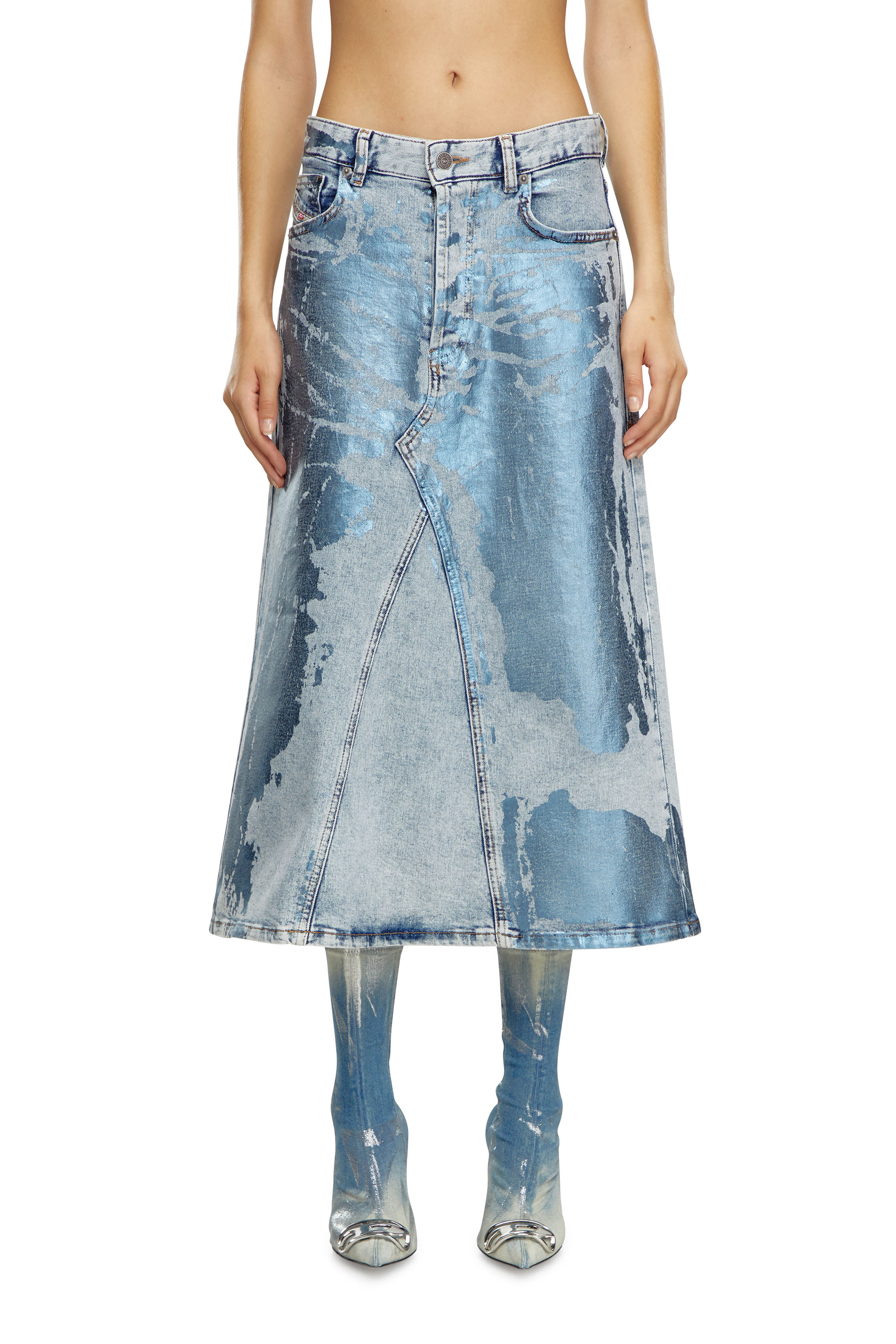 Diesel - DE-PAGO-MID-S, Jupe midi en denim aux couleurs pop Femme in Bleu - 1