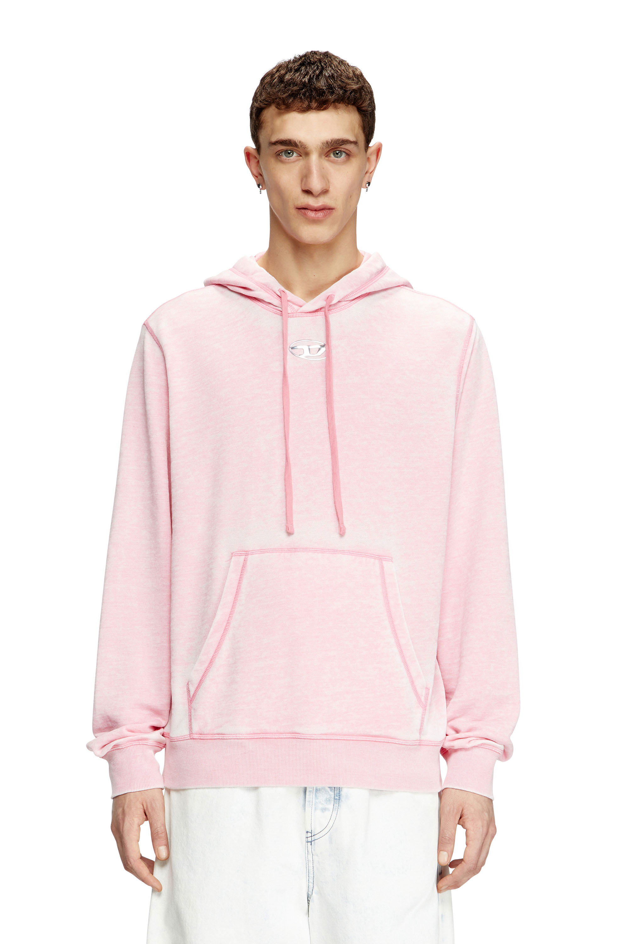 Diesel - S-GINN-HOOD-PAK, Sweat-shirt à capuche burnout avec logo aspect métal Homme in Rose - 3