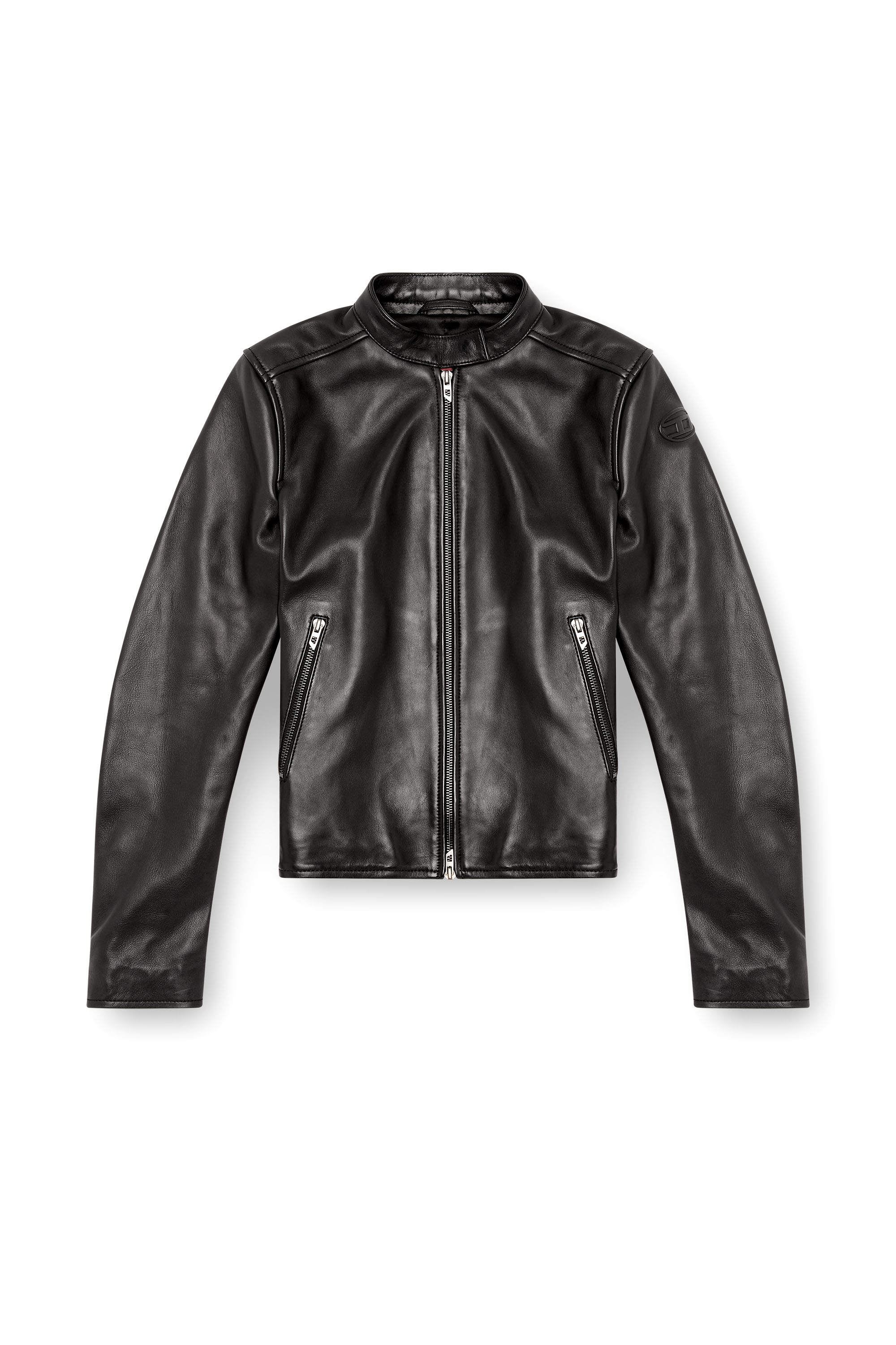 Diesel - L-AYLA, Blouson biker en cuir avec logo embossé Femme in Noir - 2