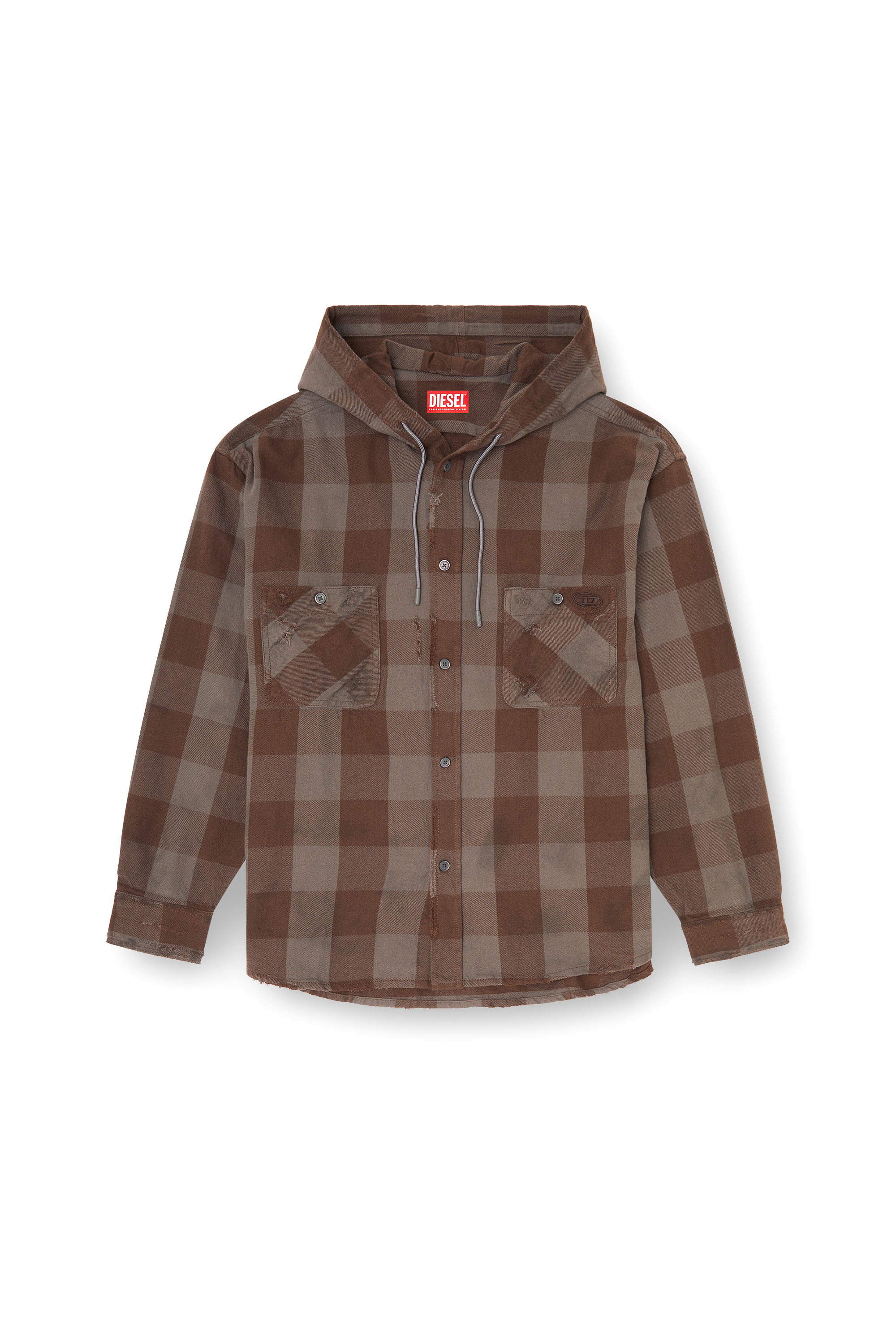 Diesel - S-DRUM-HOODY, Chemise &agrave; capuche effet us&eacute; en flanelle &agrave; carreaux Homme in ToBeDefined - 2