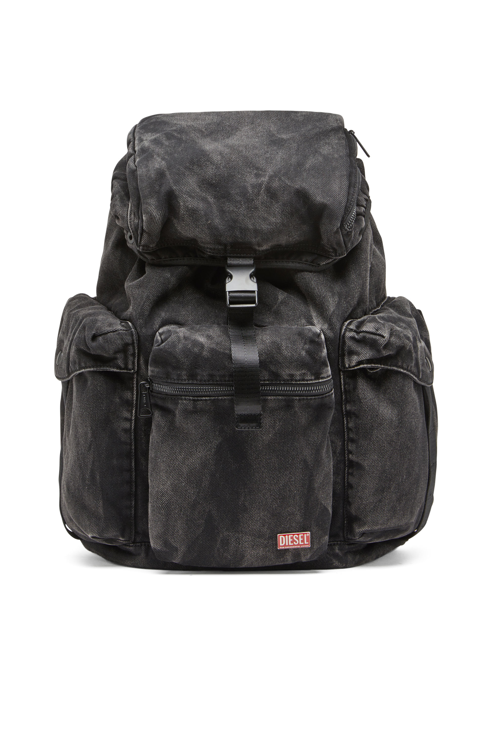 Diesel - UTLT BACKPACK, Utlt Backpack-Sac à dos Utility en denim effet nuage Homme in Noir - 1