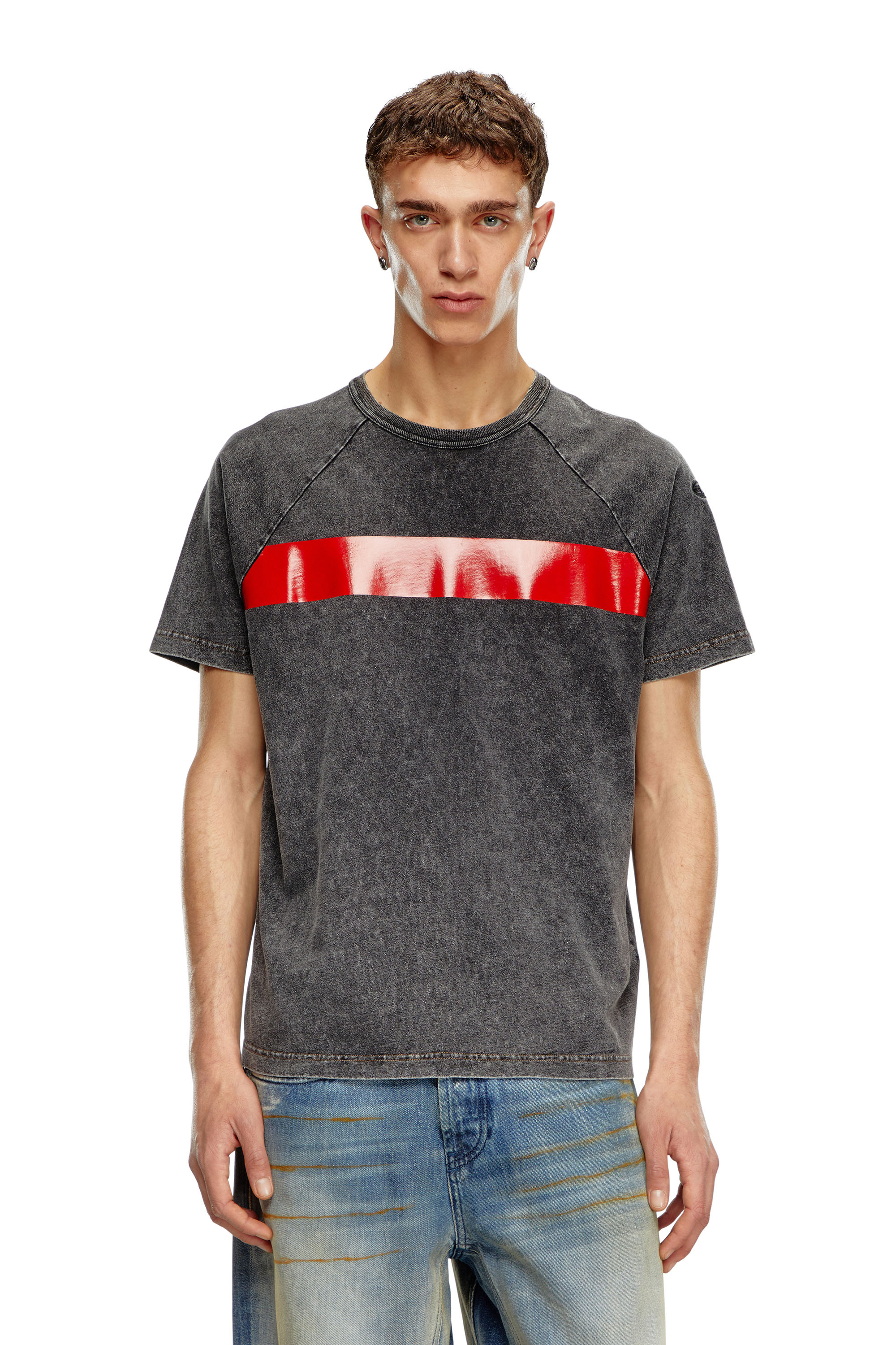 Diesel - T-RADJUST-Q1, Homme T-shirt effet marbré avec bande brillante in Noir - Image 1