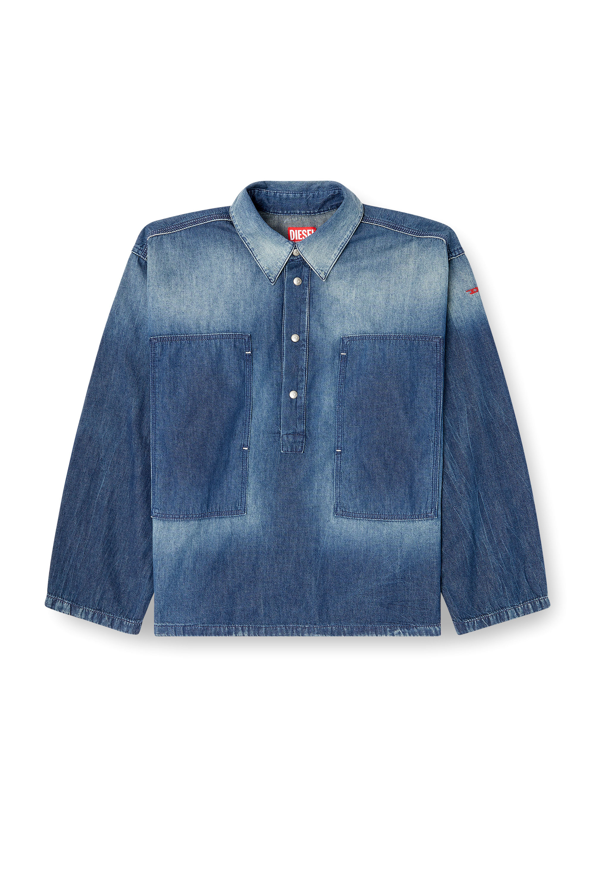 Diesel - DE-PRISS, Haut Henley en denim à effet contrasté Femme in Bleu - 2