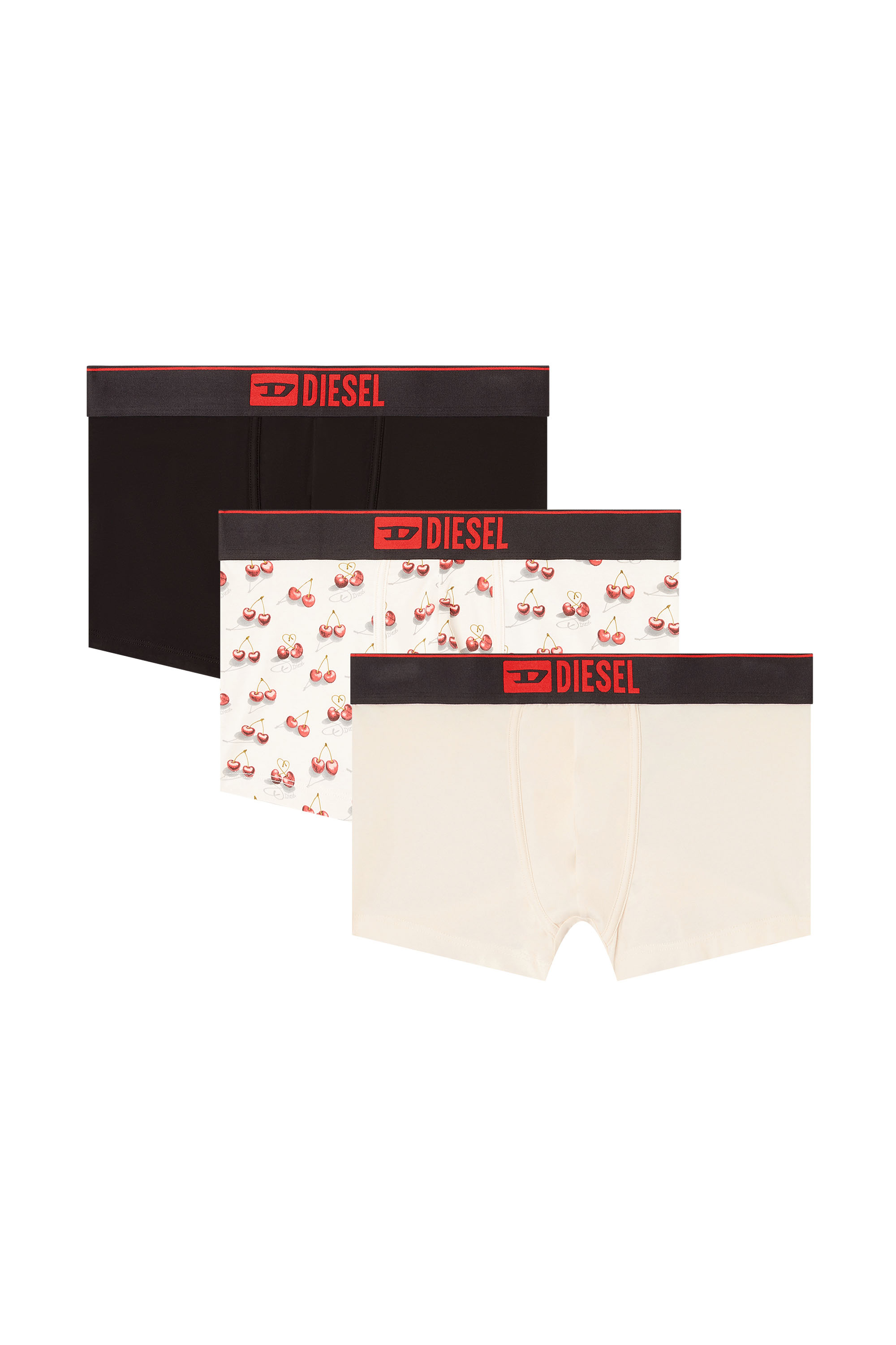 Diesel - DAMIEN-GFT-3PACK, Lot de 3 boxers imprimé cœurs et cerises Homme in Blanc - 2