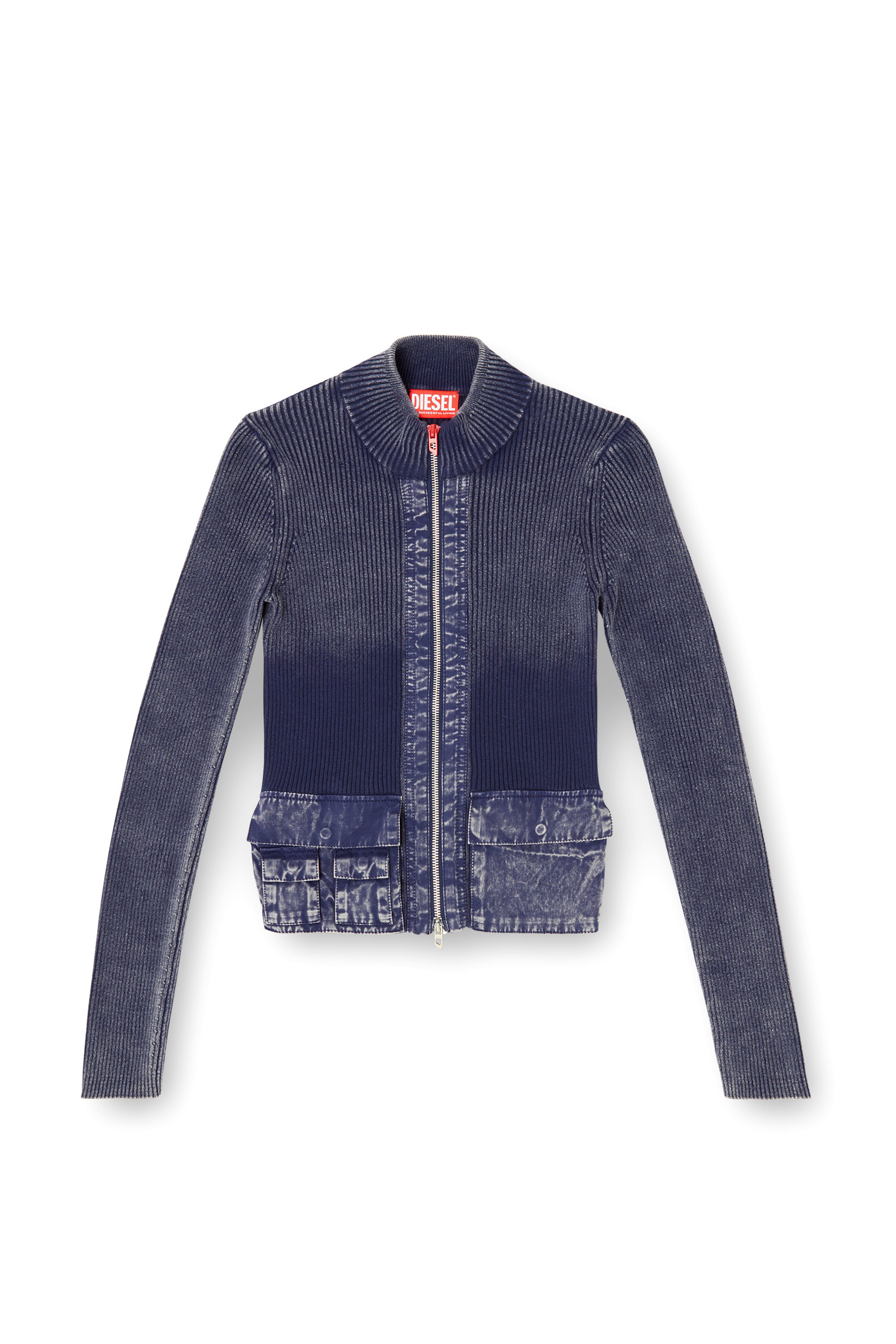 Diesel - M-MELISSA, Cardigan zippé avec poches cargo en denim Femme in Bleu - 3