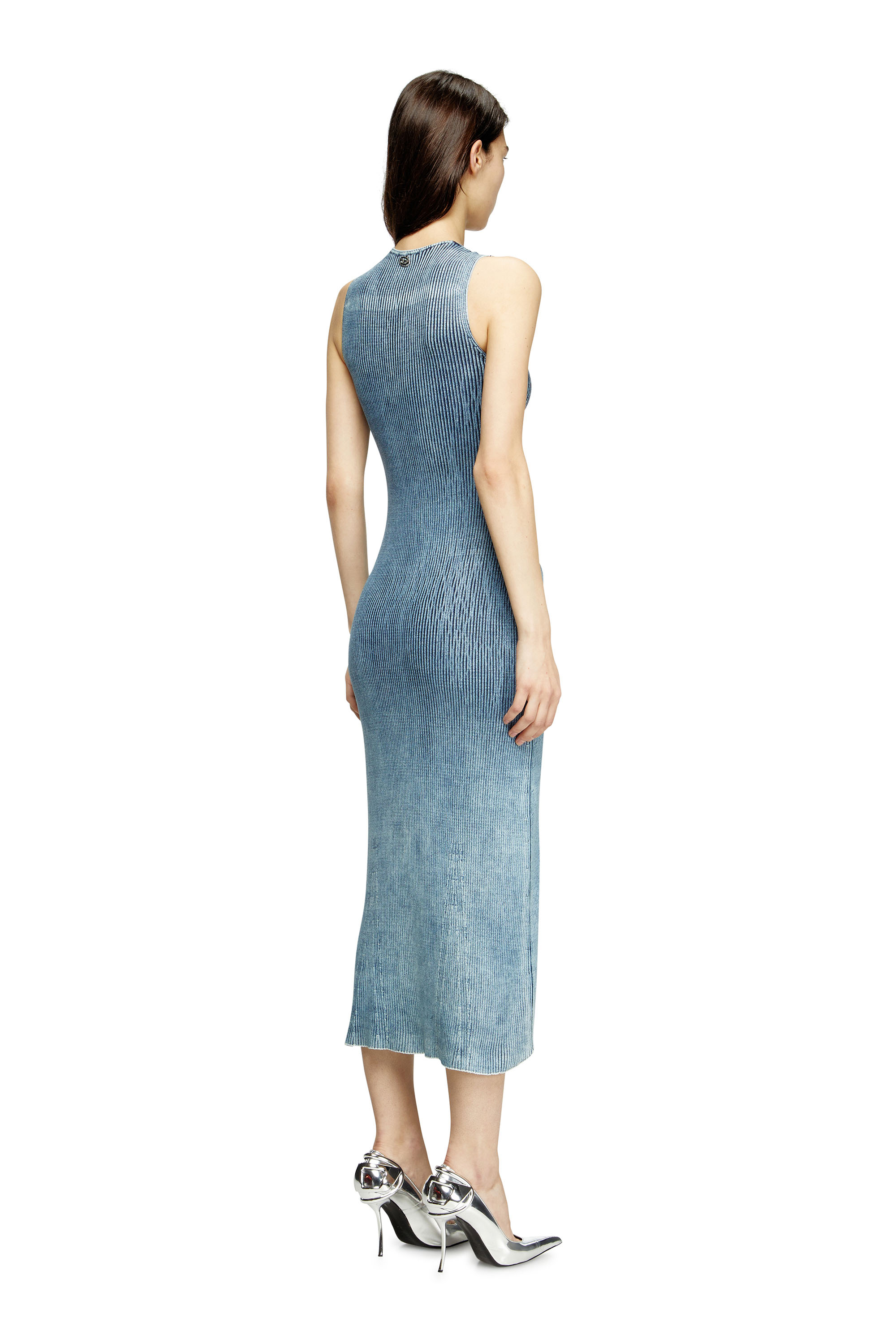 Diesel - M-MILONG, Denim-yarn midi dress with shiny effect Femme in Bleu - 4