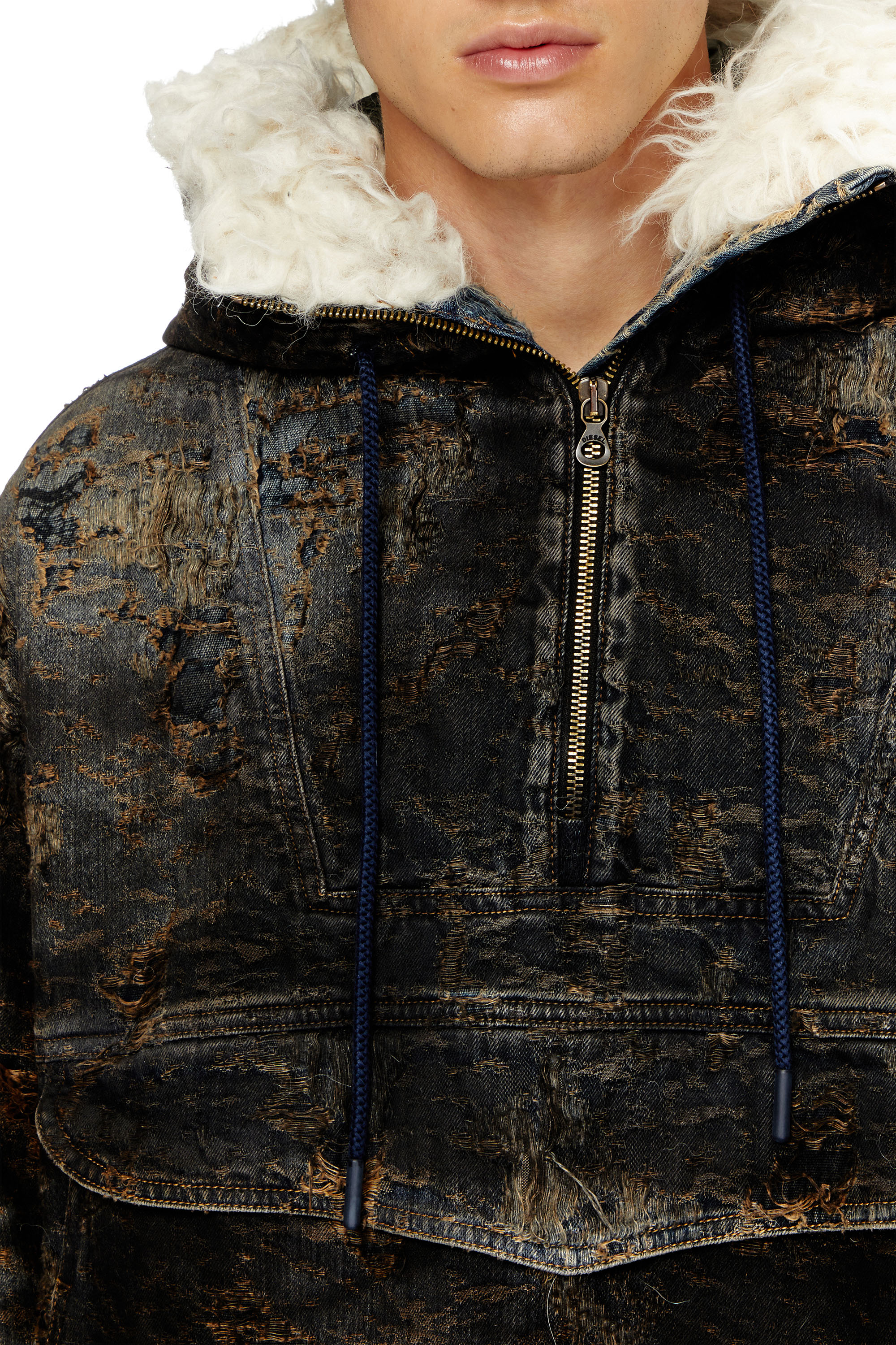 Diesel - D-ARAK-FSF, Anorak en denim jacquard enduit Mixte in Noir - 3