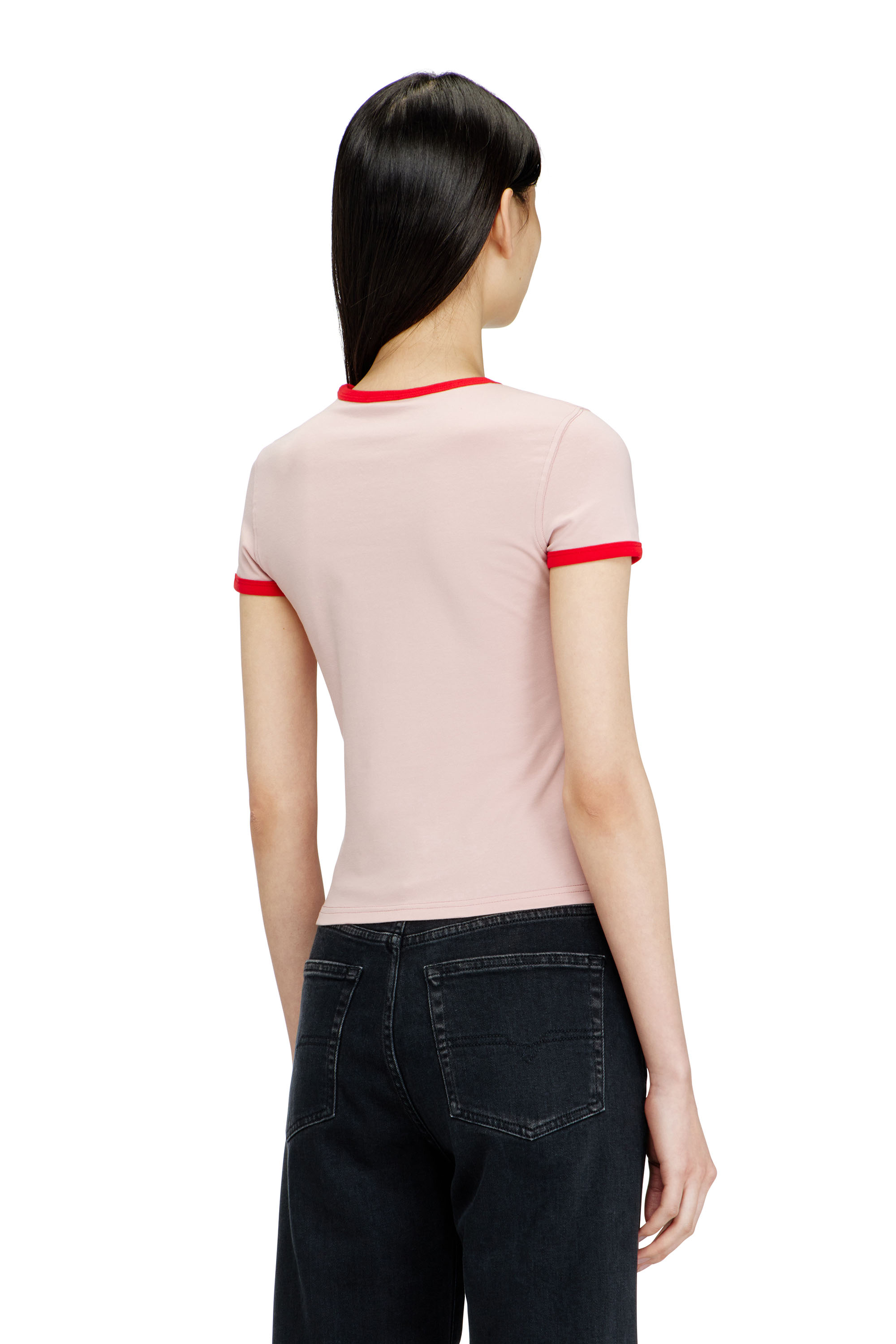 Diesel - T-UNCUTIES-LONG-S12, T-shirt ajust&eacute;e avec imprim&eacute; cochon Femme in Rose - 4