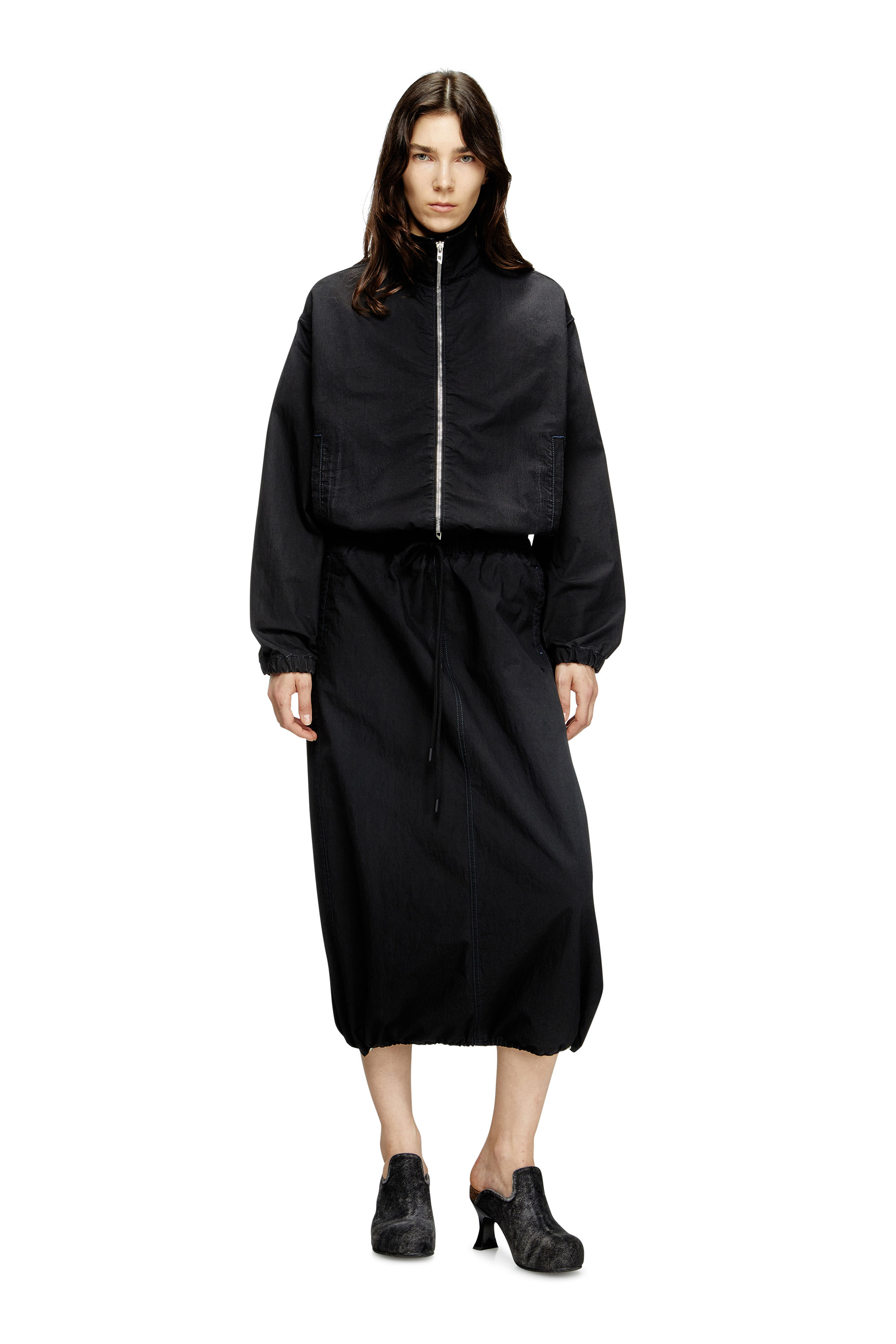 Diesel - DE-OREN-C JOGG, Jupe midi en tissu JoggJeans technique Femme in Noir - 1