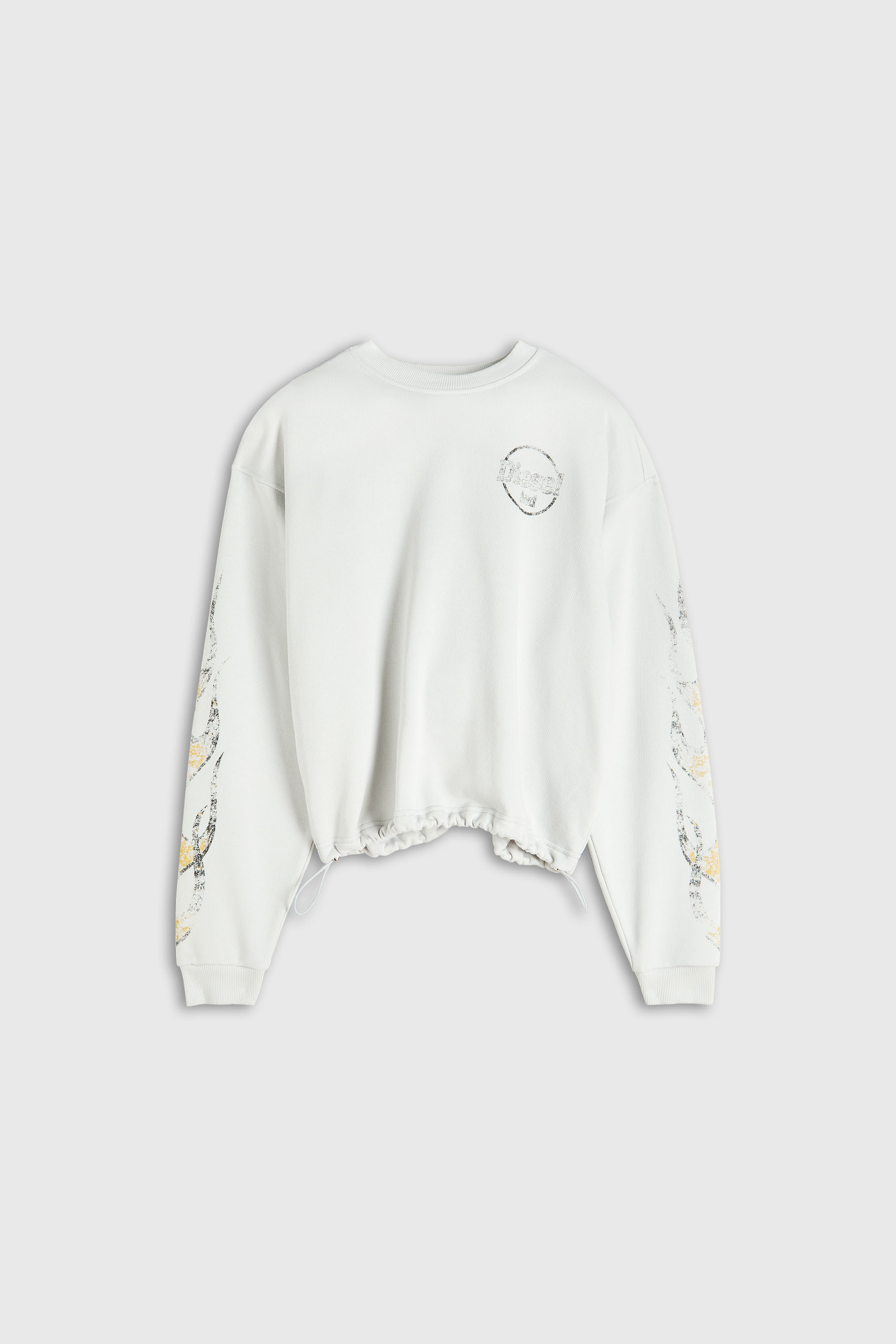Diesel - F-CREWY-B3, Sweat-shirt &agrave; base ajustable par cordon, imprim&eacute; craquel&eacute; Femme in Blanc - 2